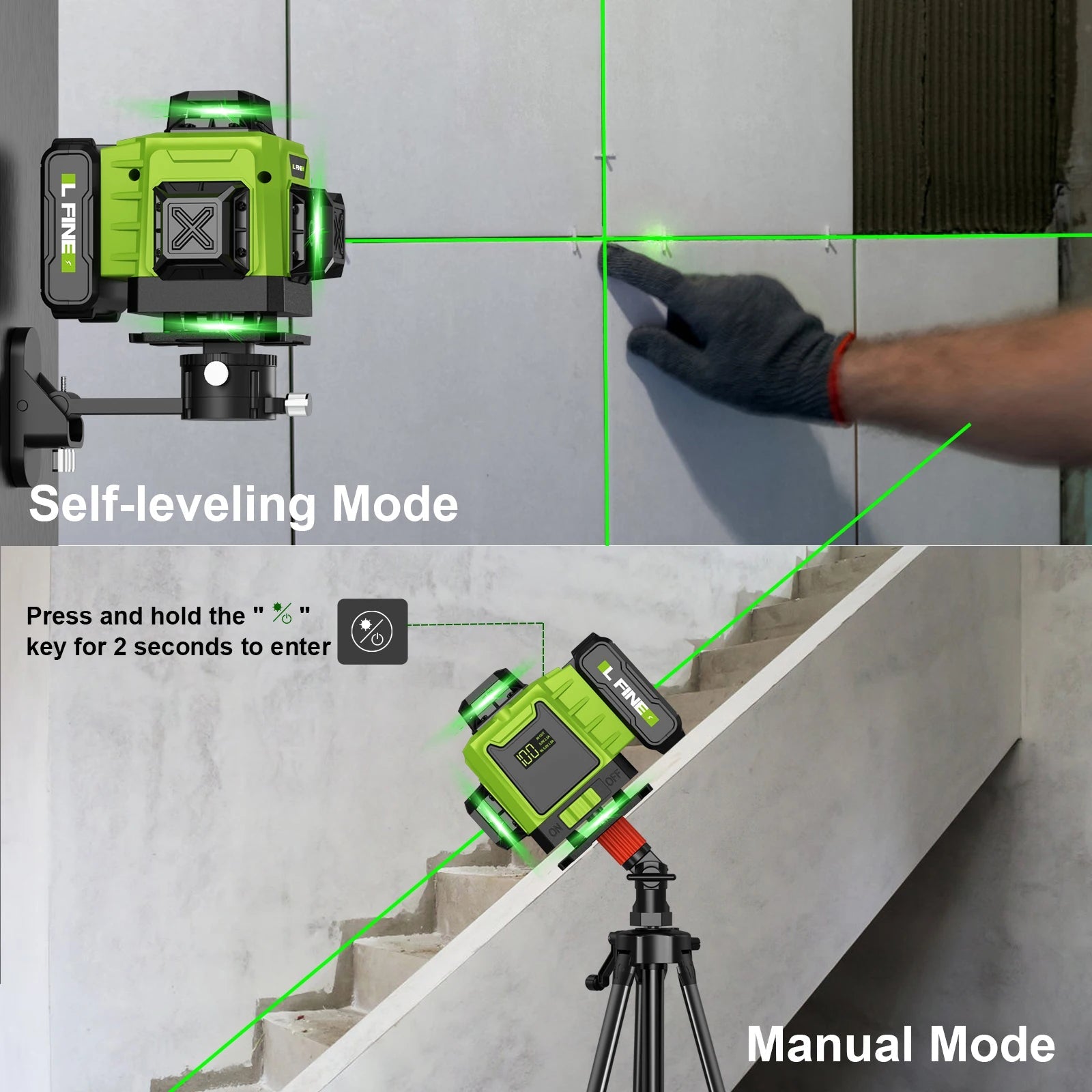 LFINE 3D/4D Laser Level 8/12/16 Lines Horizontal And Vertical With Remote Control 8 Lines 360°Self-leveling Laser Levels 