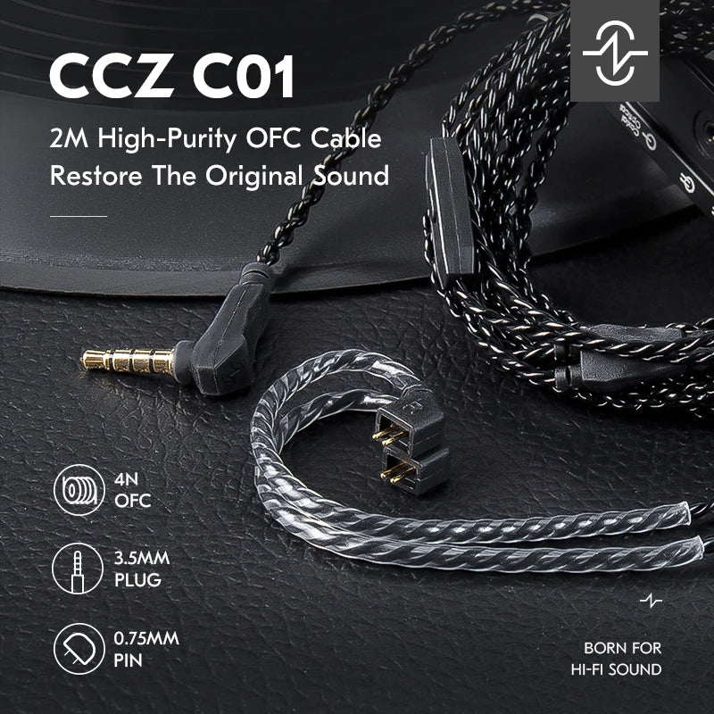 Cabo para auriculares CCZ C01 de 2 pinos, 2 m