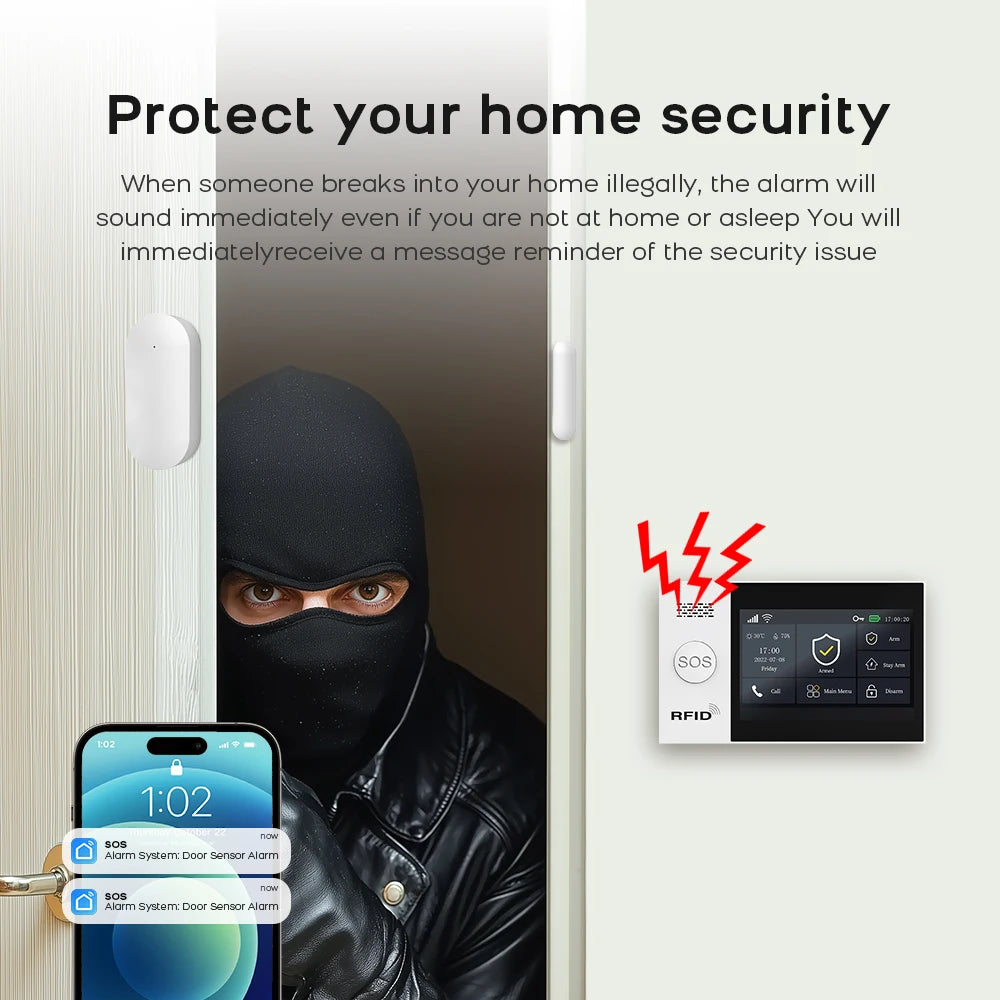 Tuya Smart Life APP Compatible Wireless GSM Alarm System WiFi Burglar Detection Real-Time Alerts for Home Garage Office Shop 