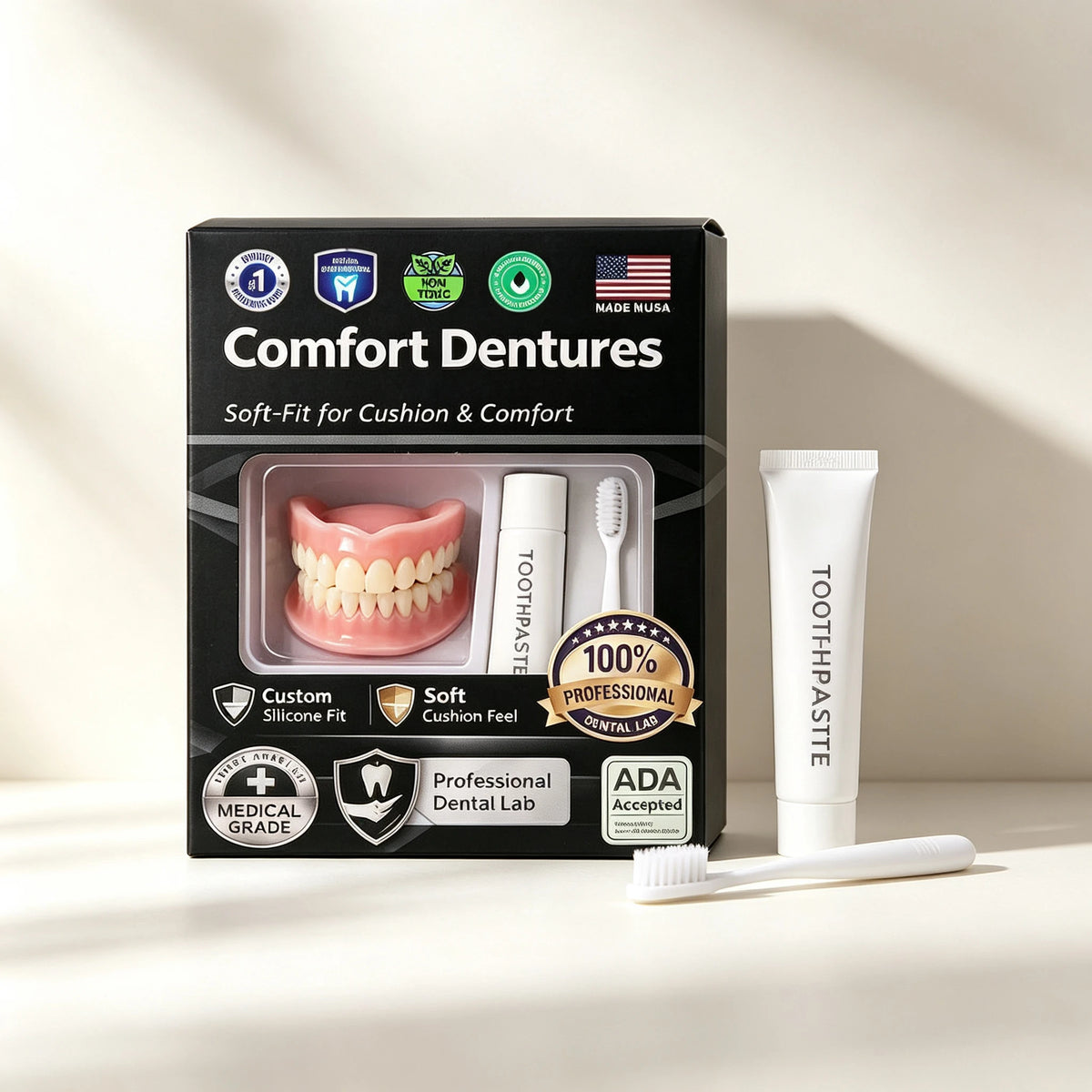 Formbare Silikonkronen-Set, Ober- & Unterkiefer Natur-Elfenbein Falschteile Kit