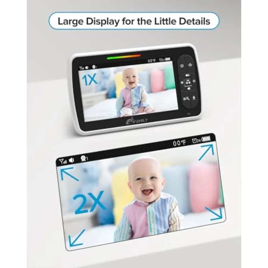 Baby Monitor with 5 Screen, 1080P Video, 30H Battery, No WiFi