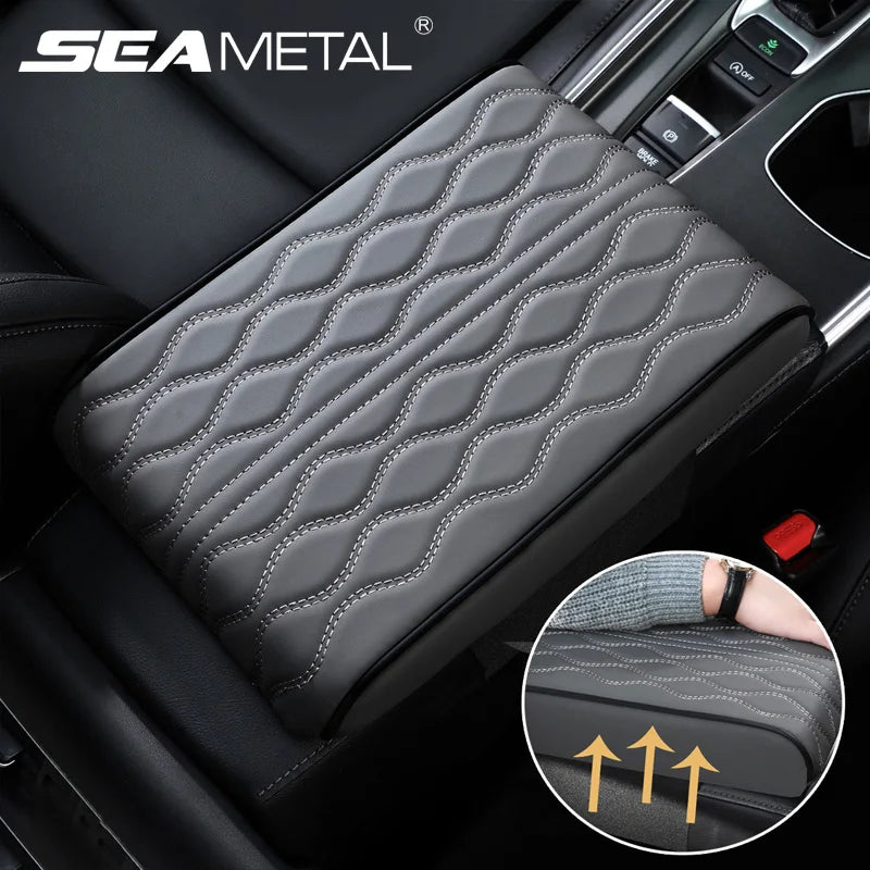 SEAMEATL Thicken Car Armrest Box Cushion 3D Memory Foam Center Console Protector Cover Breathable PU Leather Elbow Support Pad