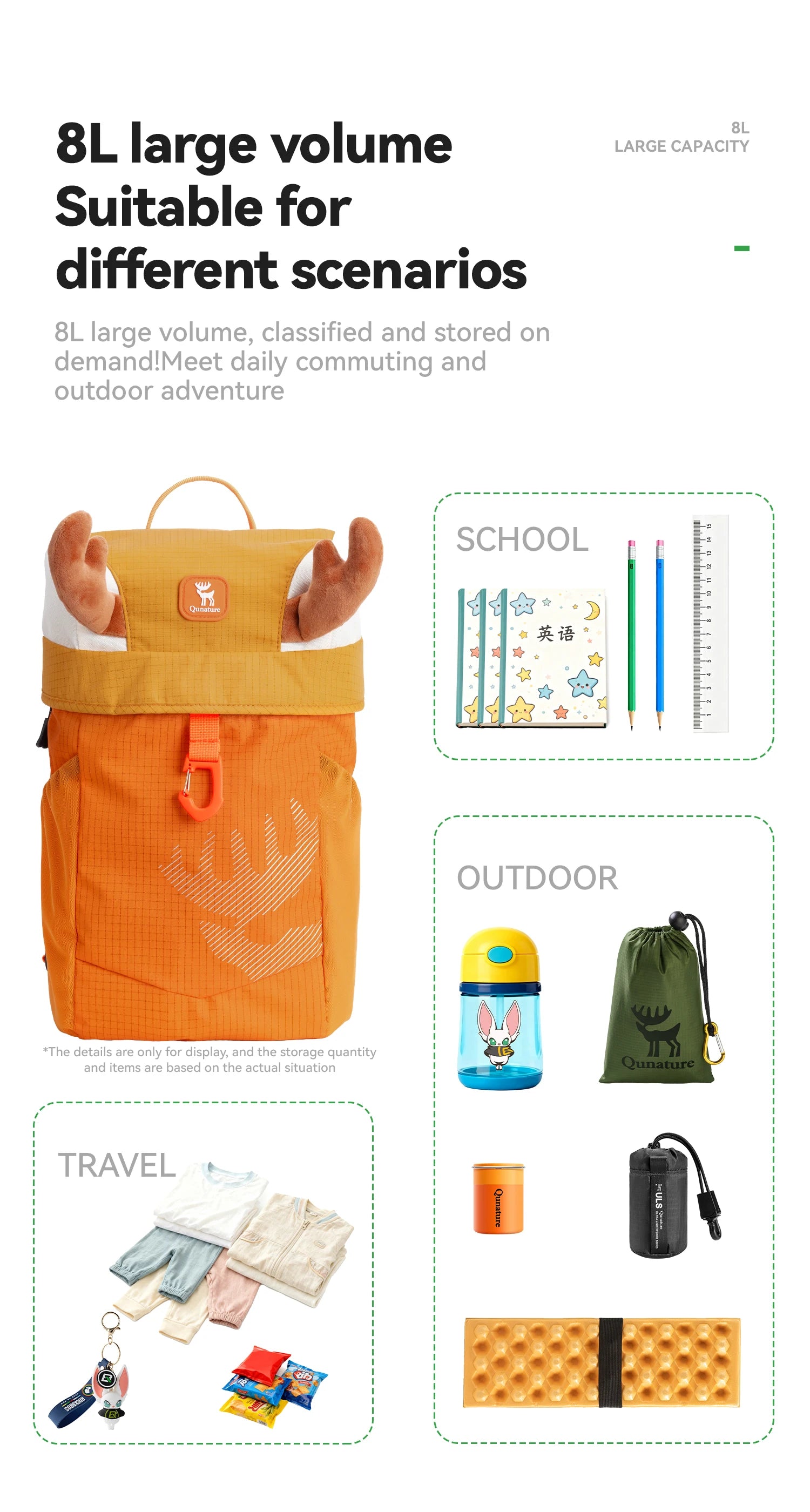 8L Kids Lightweight Hiking Backpack Breathable Nylon Daypack