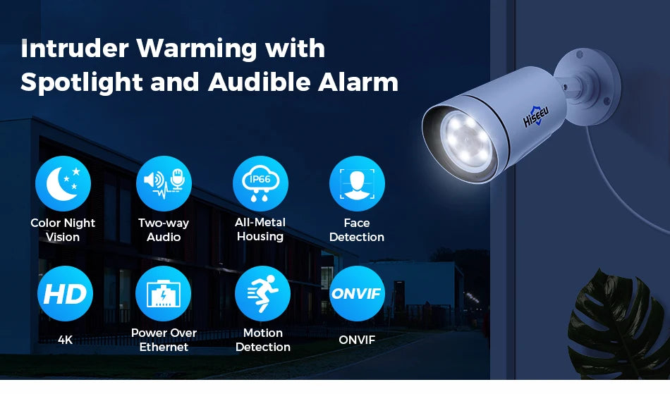 4K 8MP PoE IP Security Bullet Camera with Color Night Vision, H.265, ONVIF