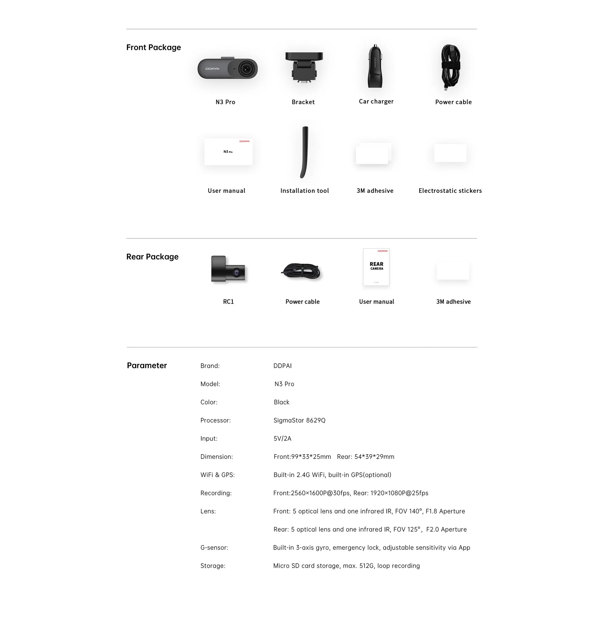 DDPAI Mola N3 Pro Dash Camera Driving Vehicle Cam Wifi Smart Connect Car Recorder 2.5K Car DVR Dash Camera 