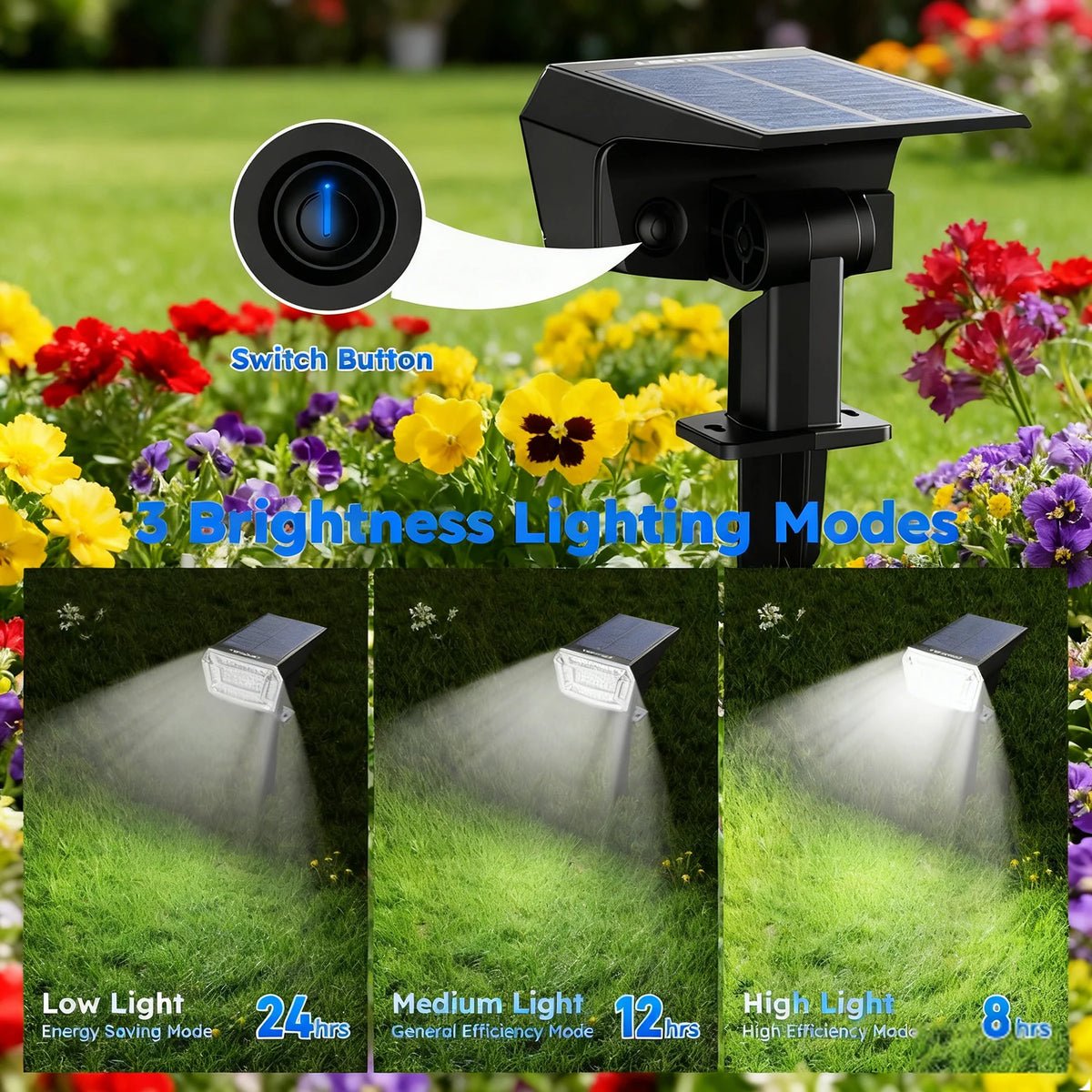 59/72 LED Lampes solaires d’extérieur étanches IP65, 3 modes d’éclairage, projecteurs paysagers à énergie solaire pour la décoration de cour extérieure
