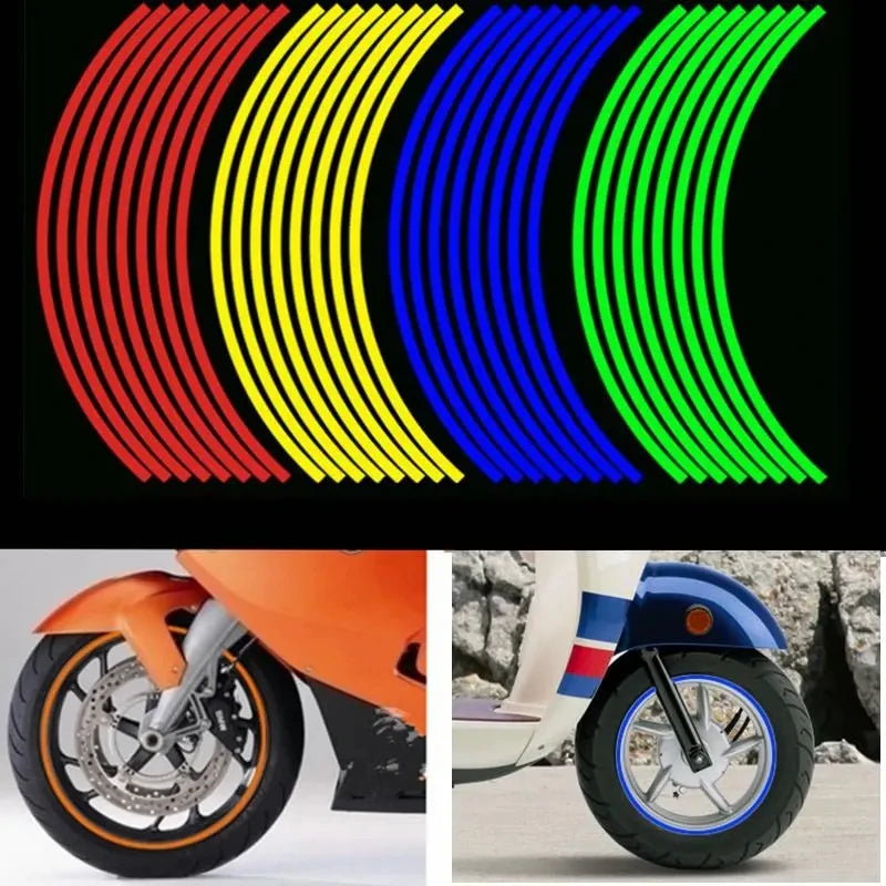 1set 18" Reflective Motorcycle Car Tire Decals Trim Strips Universal Rim Tape Strips Waterproof Bike Wheel Sticker Moto Decal 