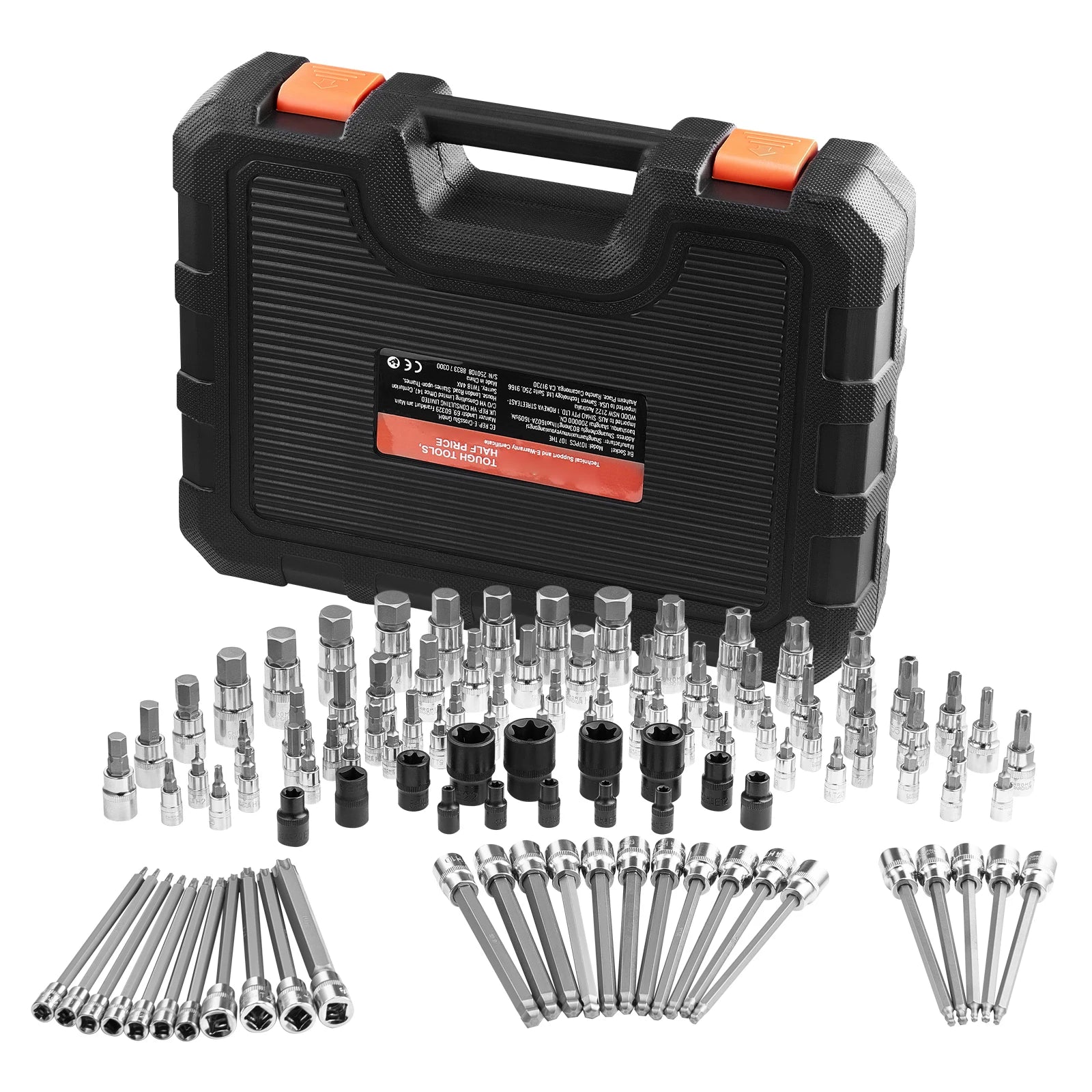 SucceBuy Bit Socket Set 107-Piece SAE and Metric Hex/Torx/External Torx/Tamper-Proof/Extra Long S2 Alloy Steel and Cr-V Steel