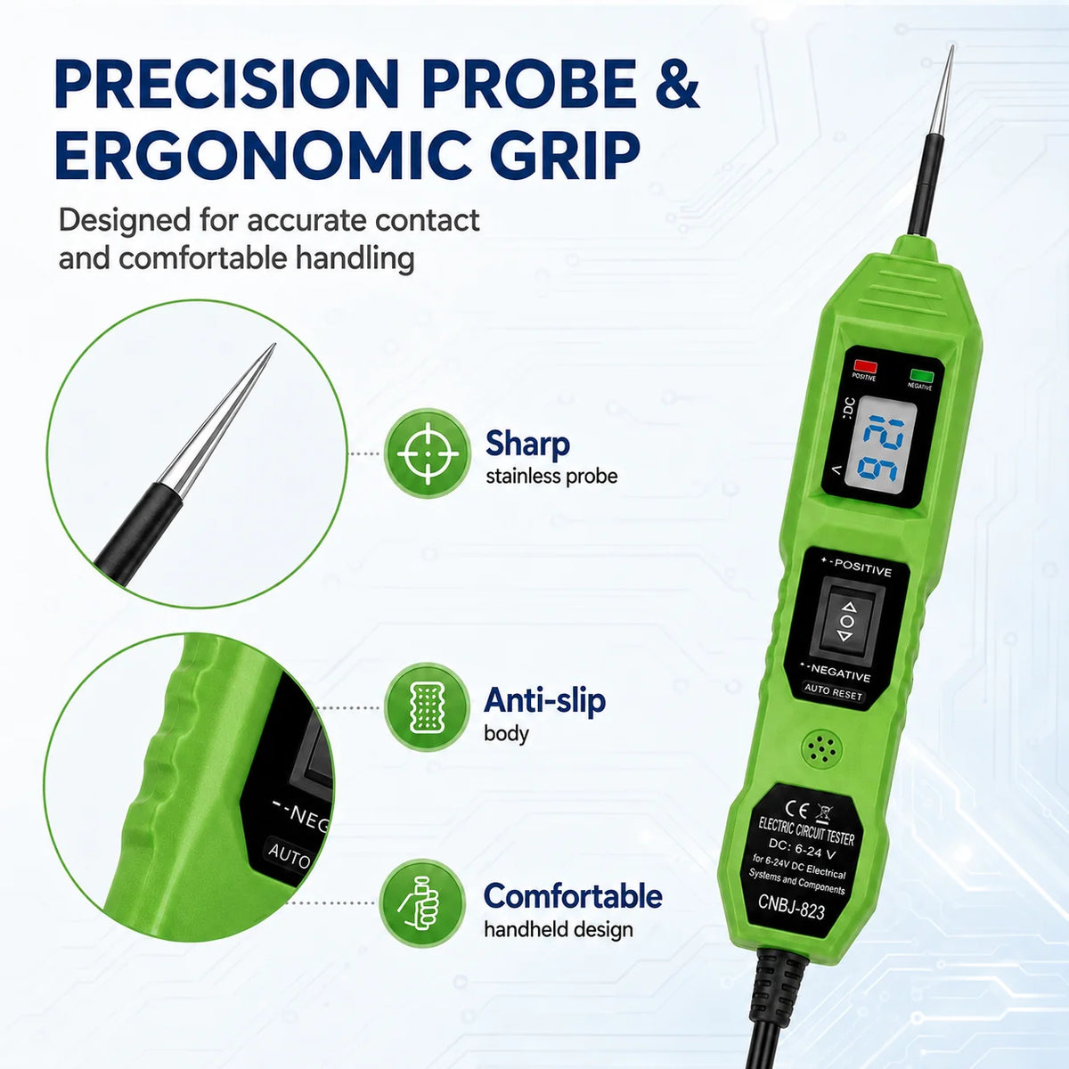 Smart Car Circuit Tester 823, s LED zobrazením napätia - napájanie USB, kompatibilné s vozidlami 3,5–36 V DC