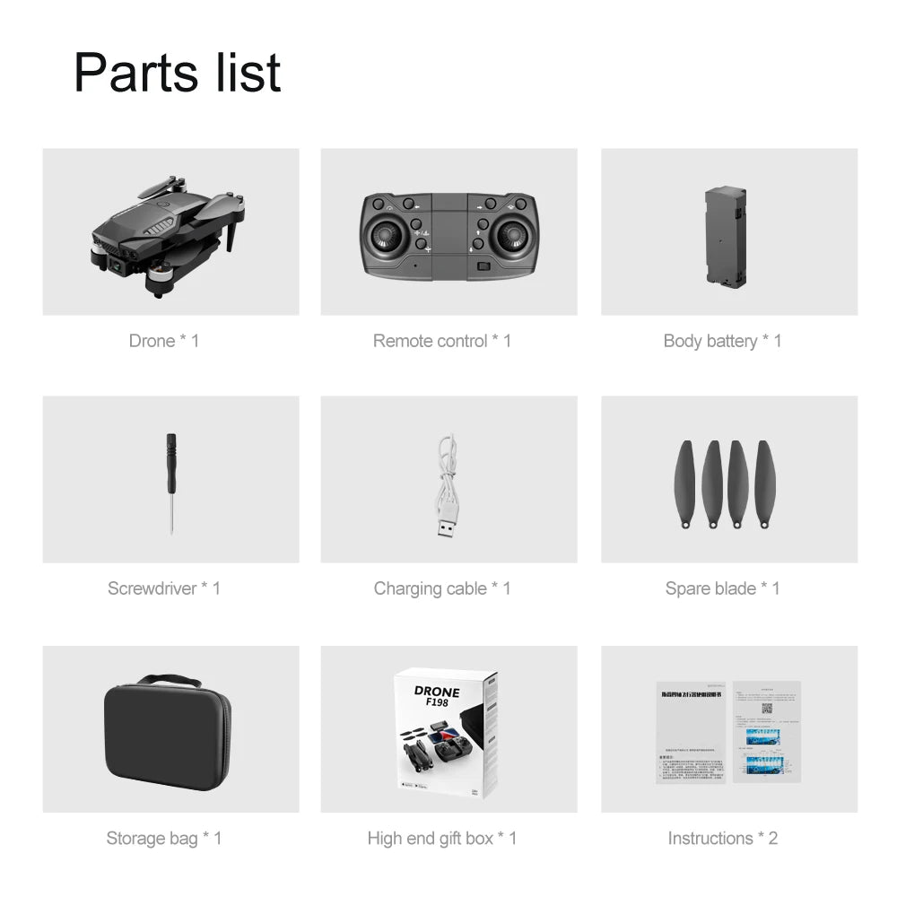 New F198 Drone Professional Dual Camera With 1080P WIFI FPV HD Aerial Photography Wide Angle Brushless RC Foldable Quadcopter 