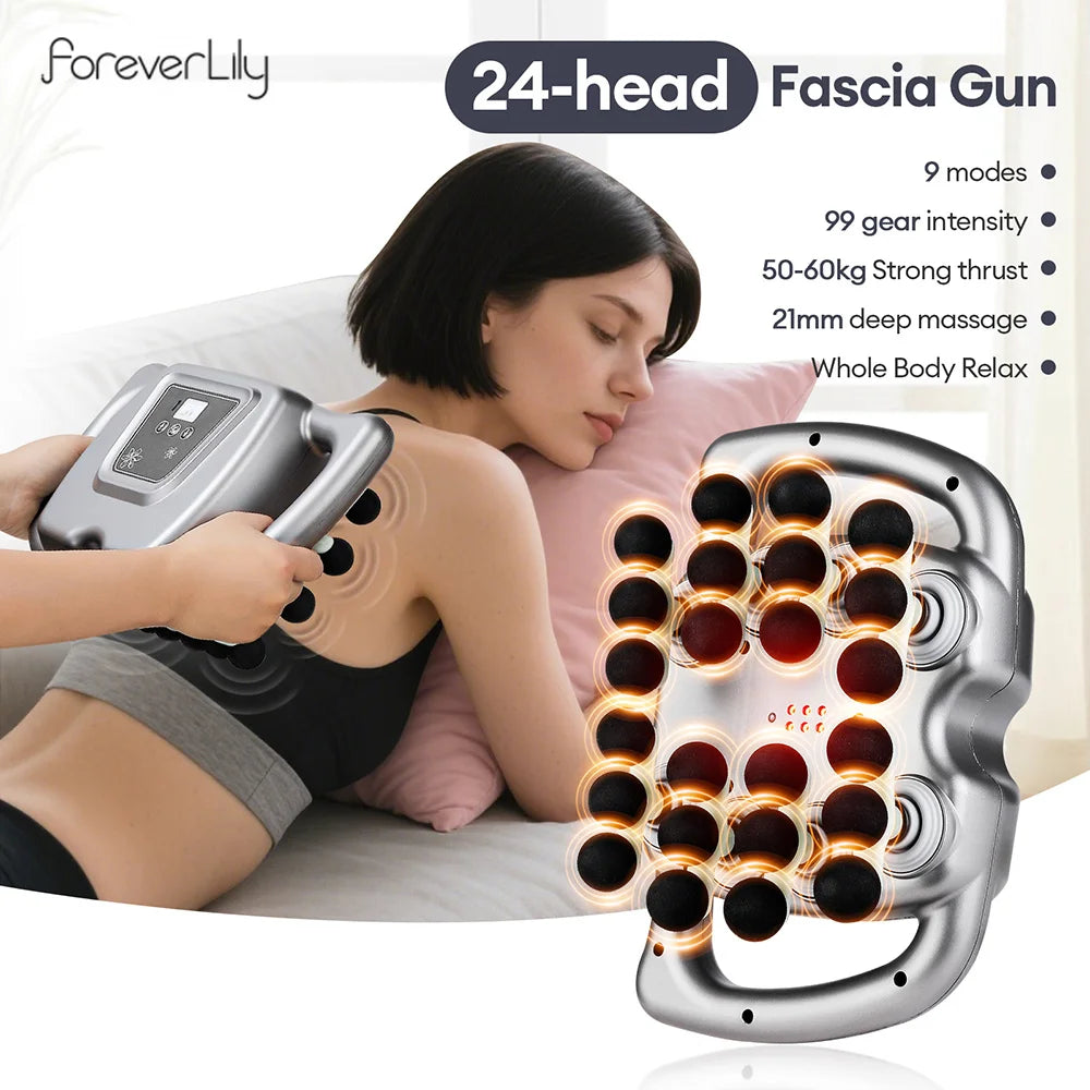 24-Head Fascia Gun 99 Levels Strength High-Frequency Vibration Body Massage Gun Back and Waist Massager Neck Shoulder masajeador 