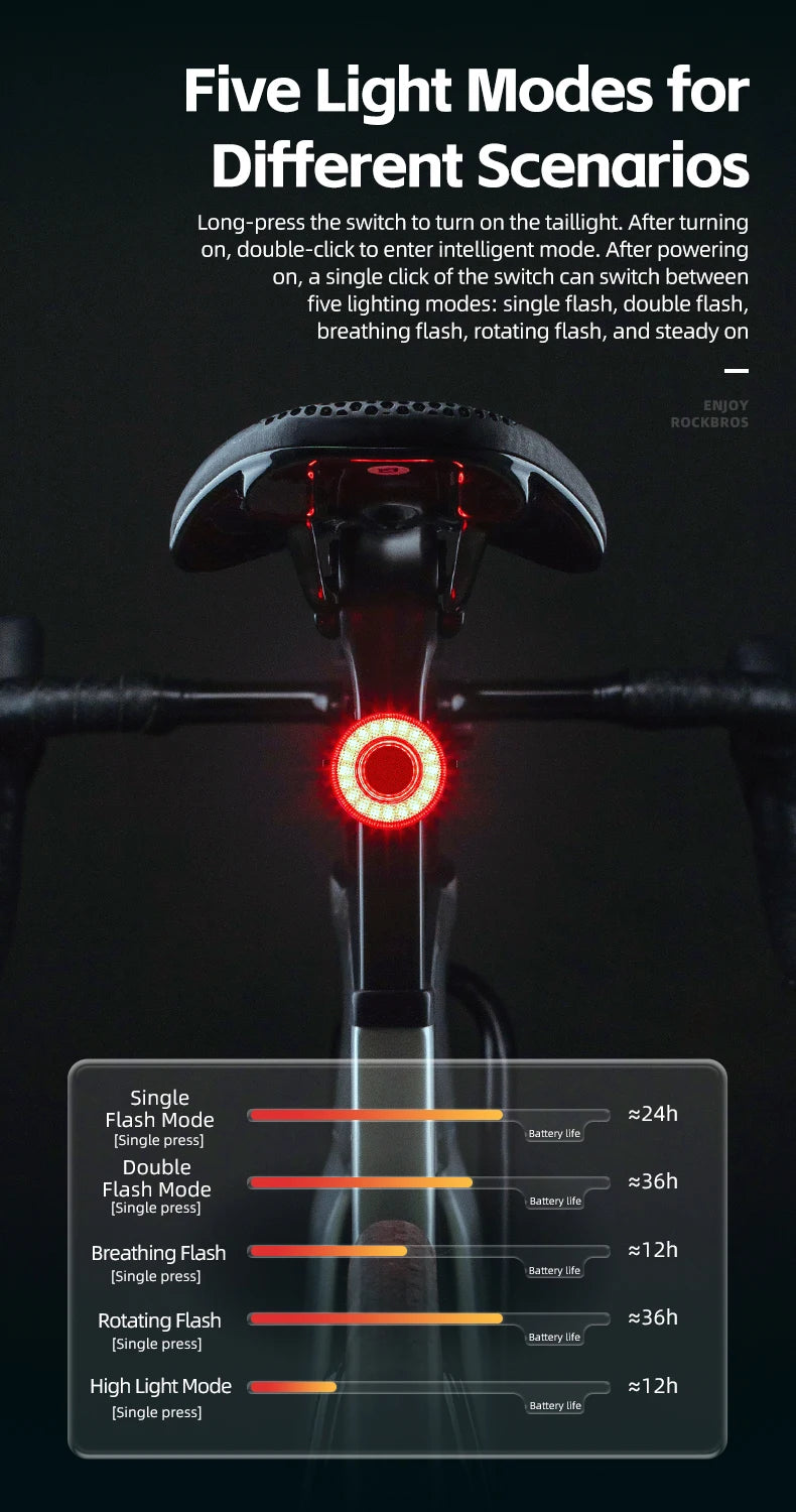 Smart Bike Tail Light with Brake Sensor & IPX7 Waterproof