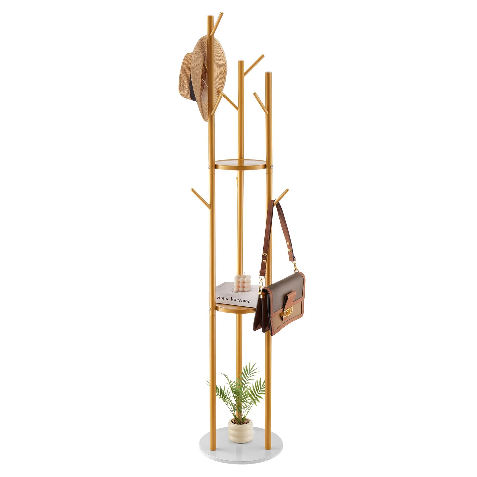 Freestanding Coat Rack with Quartz Base and 9 Hooks Stand