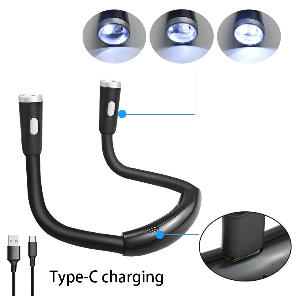 Rechargeable LED Neck Reading Lamp, USB Charging, Black or White