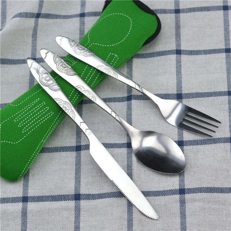 Picnic Set Tableware Washable with Zipper Travel Cutlery Kit Case Portable Pouch for Dinner Household Tool Travel Camping Spoon 