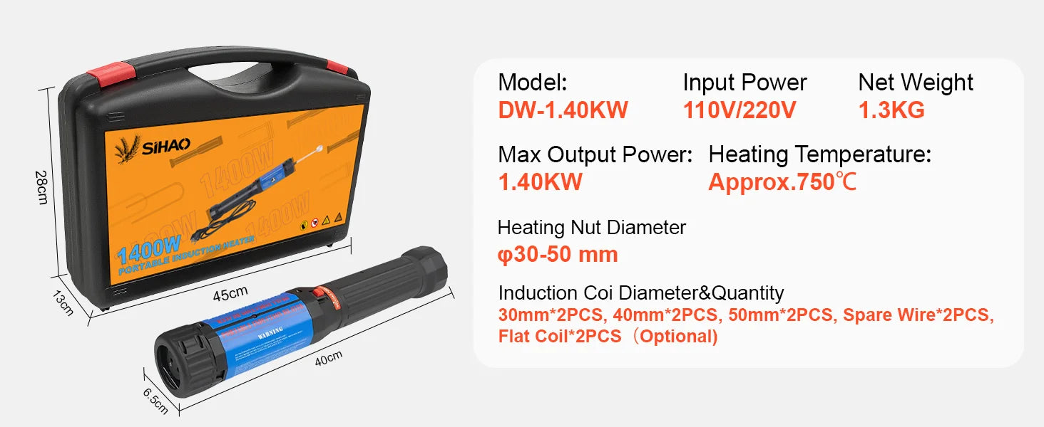1400W Magnetic Induction Heater Kit for Rusted Bolt Removal