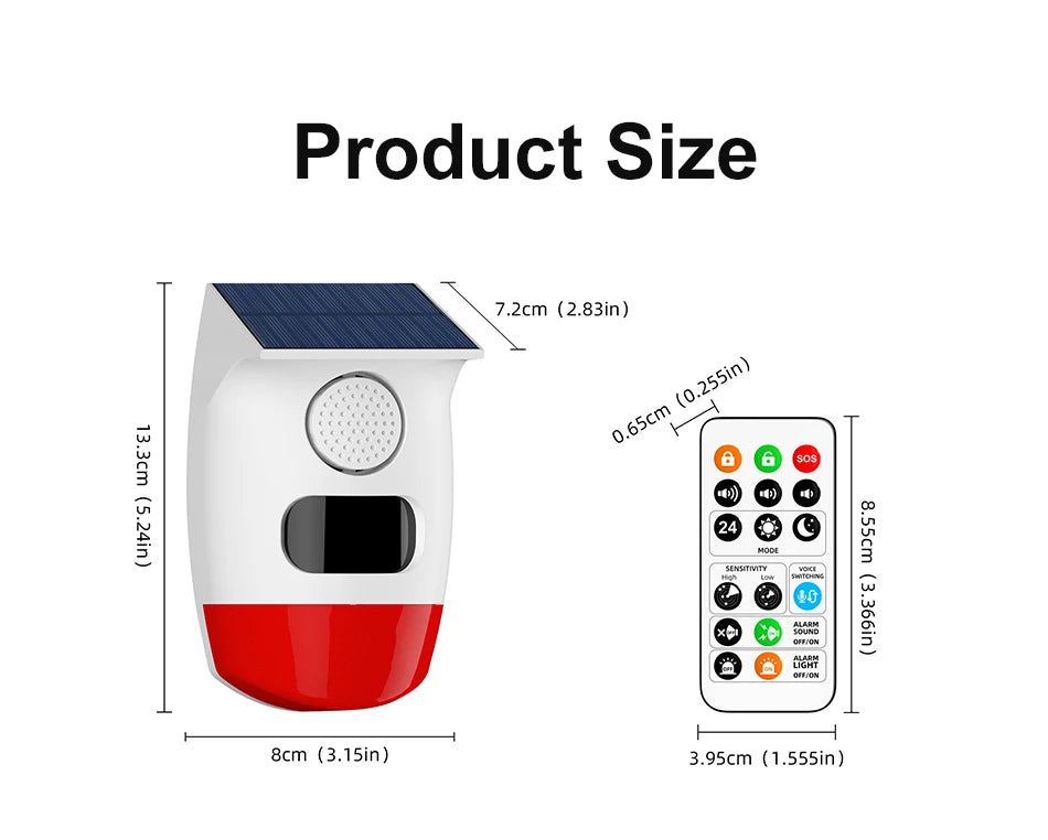Solar Motion Sensor Alarm with 120dB Siren
