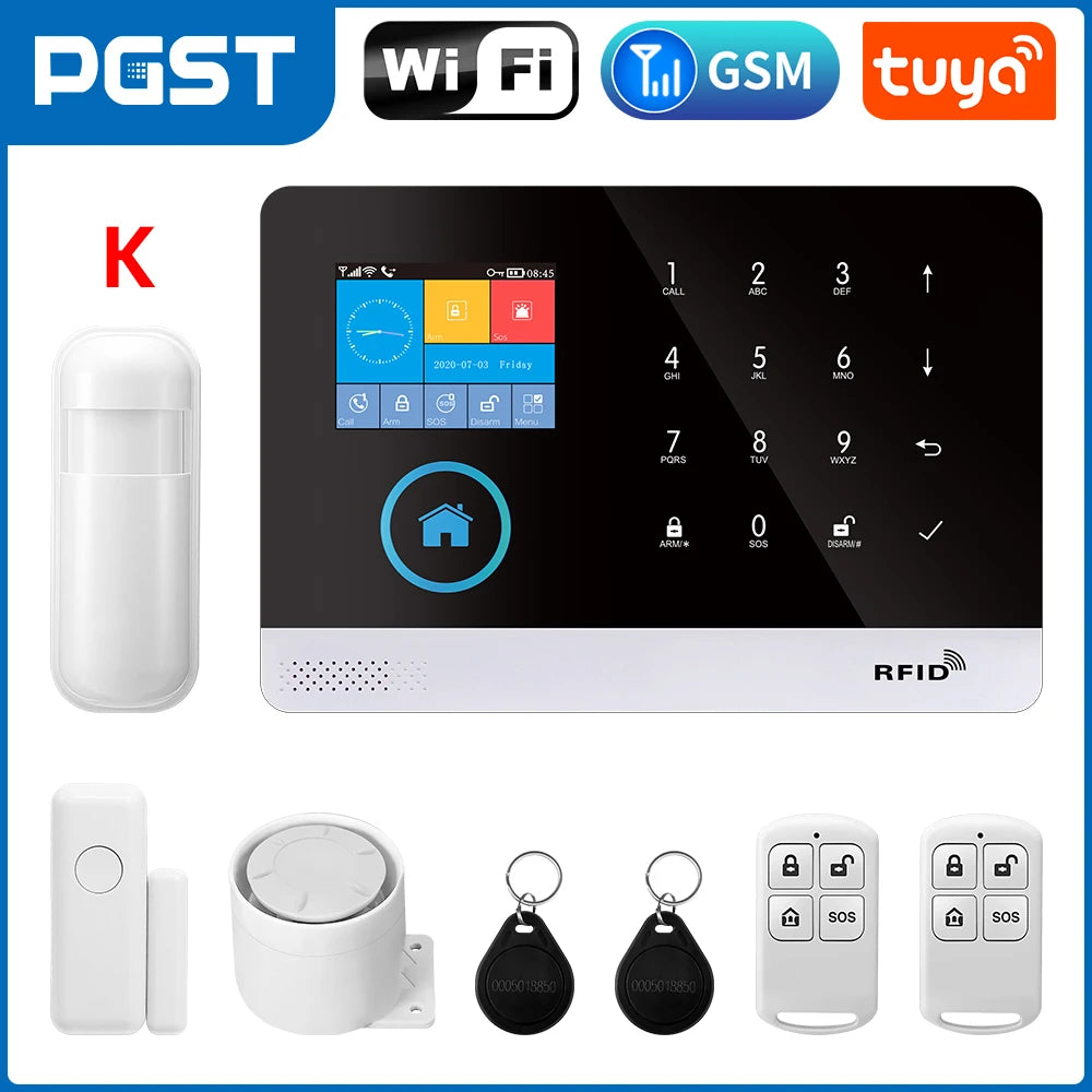 PGST 103 2.4 inch Screen 4G 2G WIFI GSM Home Bulgar Security System for Home 433MHz APP Control RFID Card with PIR Motion 