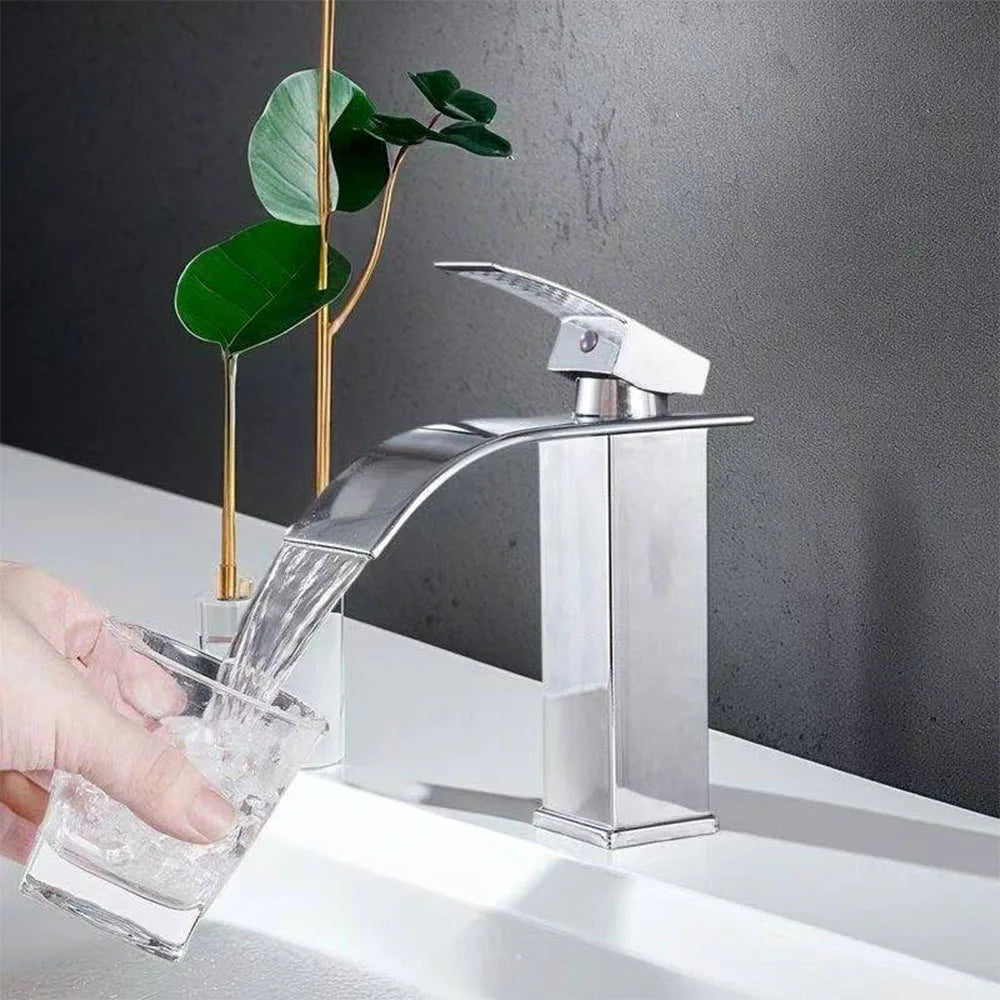 Bathroom Home Waterfall Wash Basin Stainless Steel High And Low Faucet Black Hot And Cold Toilet Wash Basin 