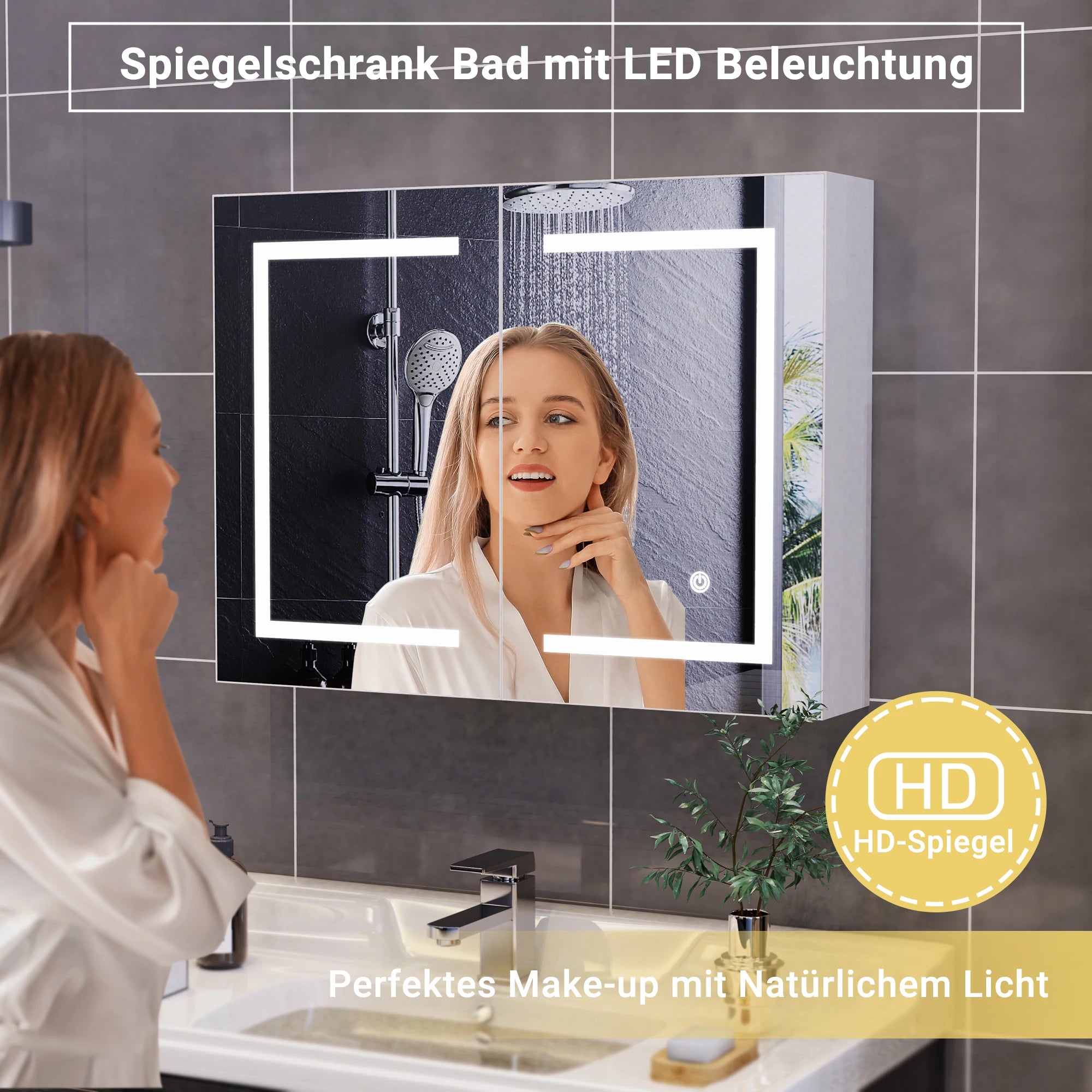 LED Bathroom Mirror Cabinet 80cm Wall Mounted with Storage Shelves