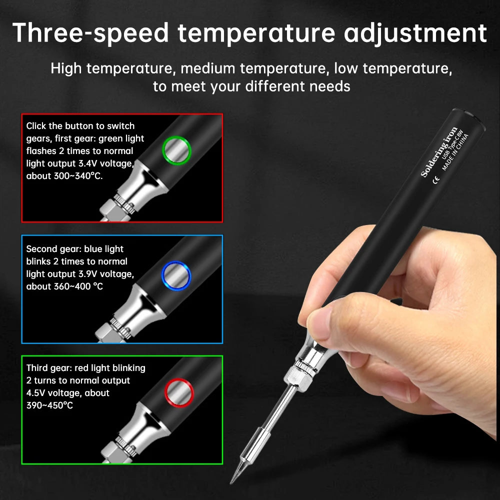 USB-C Mini Soldering Iron with Three Heat Settings