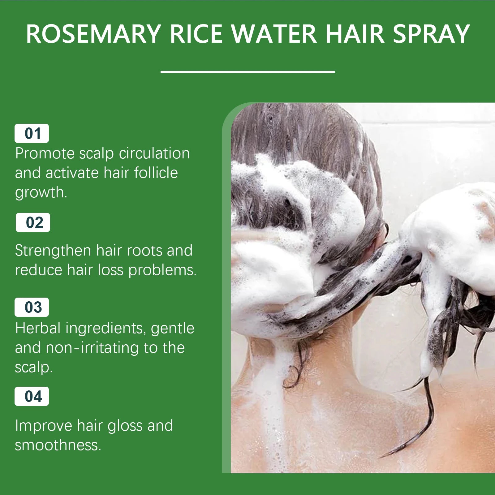 Spray de Crescimento Capilar de Alecrim com Óleo de Cuidado Capilar de Água de Arroz para Hidratar o Couro Cabeludo, Aumentar a Espessura, Anti-Caspa, Suavizar, Fortalecer o Cabelo