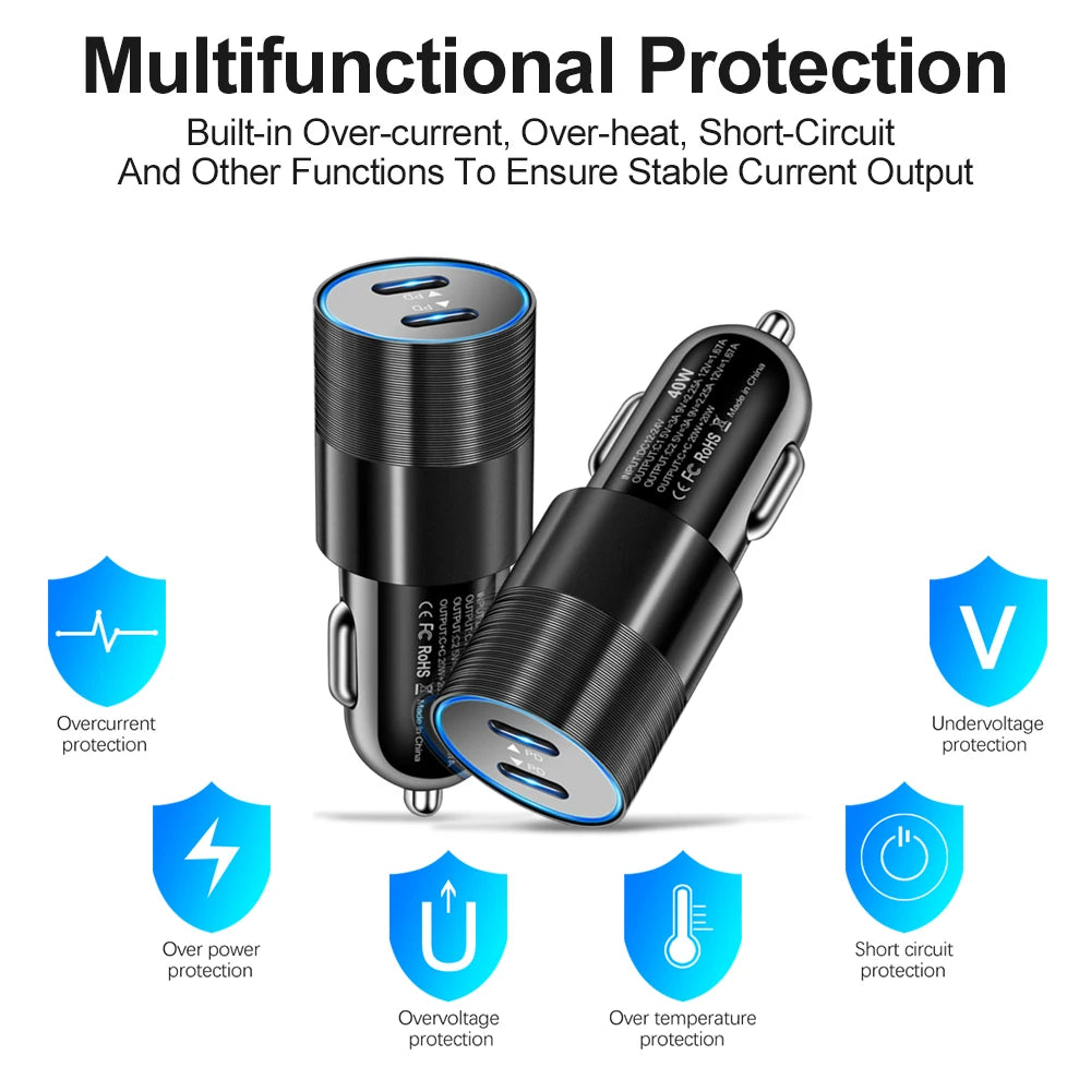 Dual USB-C PD Car Charger Adapter