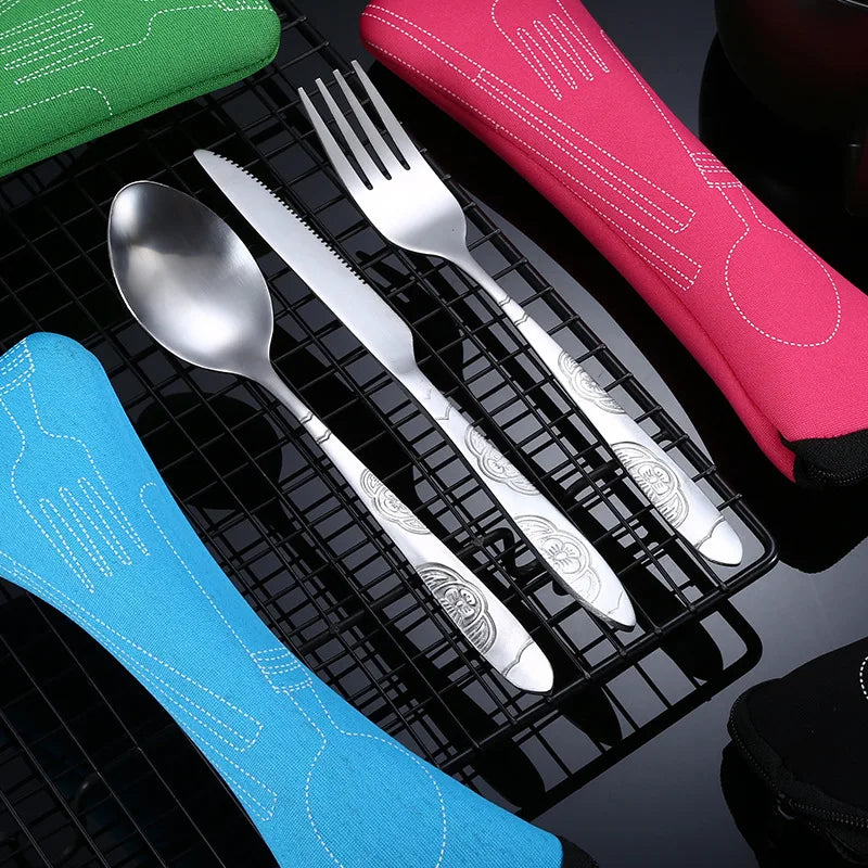 Picnic Set Tableware Washable with Zipper Travel Cutlery Kit Case Portable Pouch for Dinner Household Tool Travel Camping Spoon 