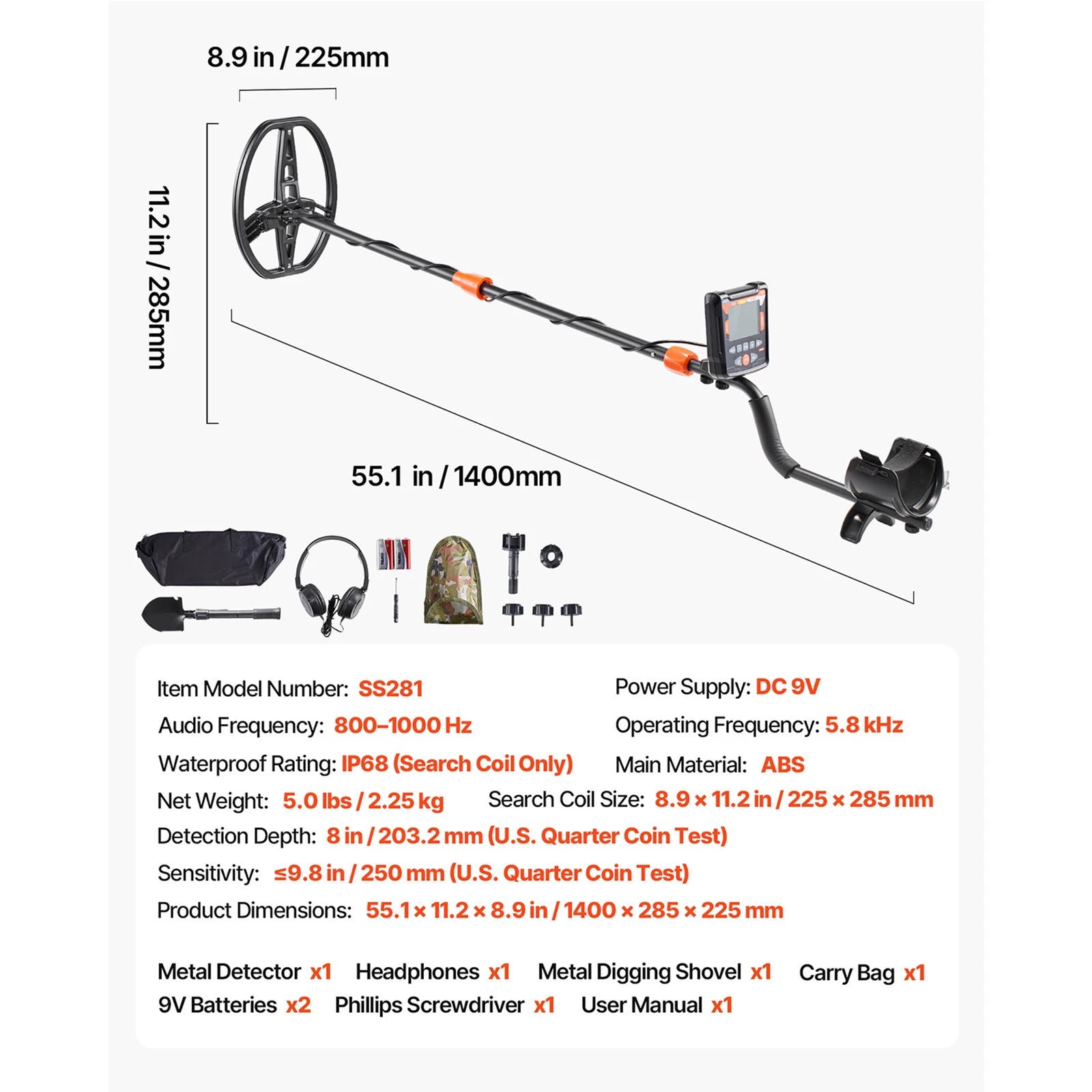 SucceBuy 10-Zoll-Metalldetektor für Erwachsene mit Display, Kopfhörer, 5 Modi, verstellbare Länge zur Goldsuche und Schatzsuche