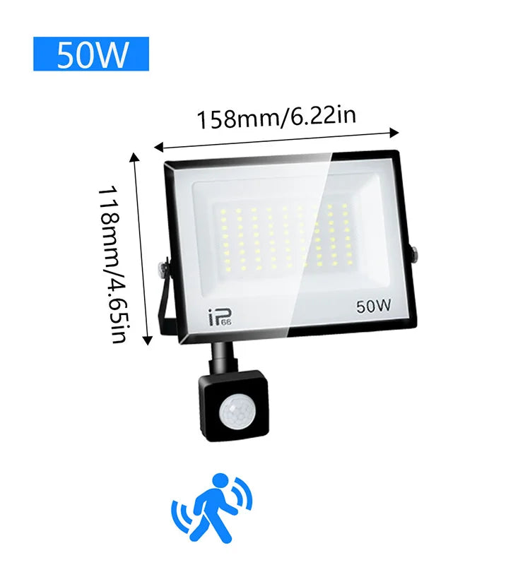 Outdoor LED Floodlight with PIR Sensor, 20 W to 300 W