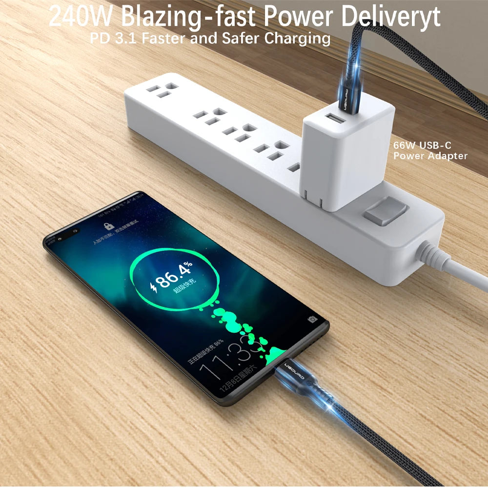 USB-C-kabel med 20 Gbps, stöd för 240 W och 4K60