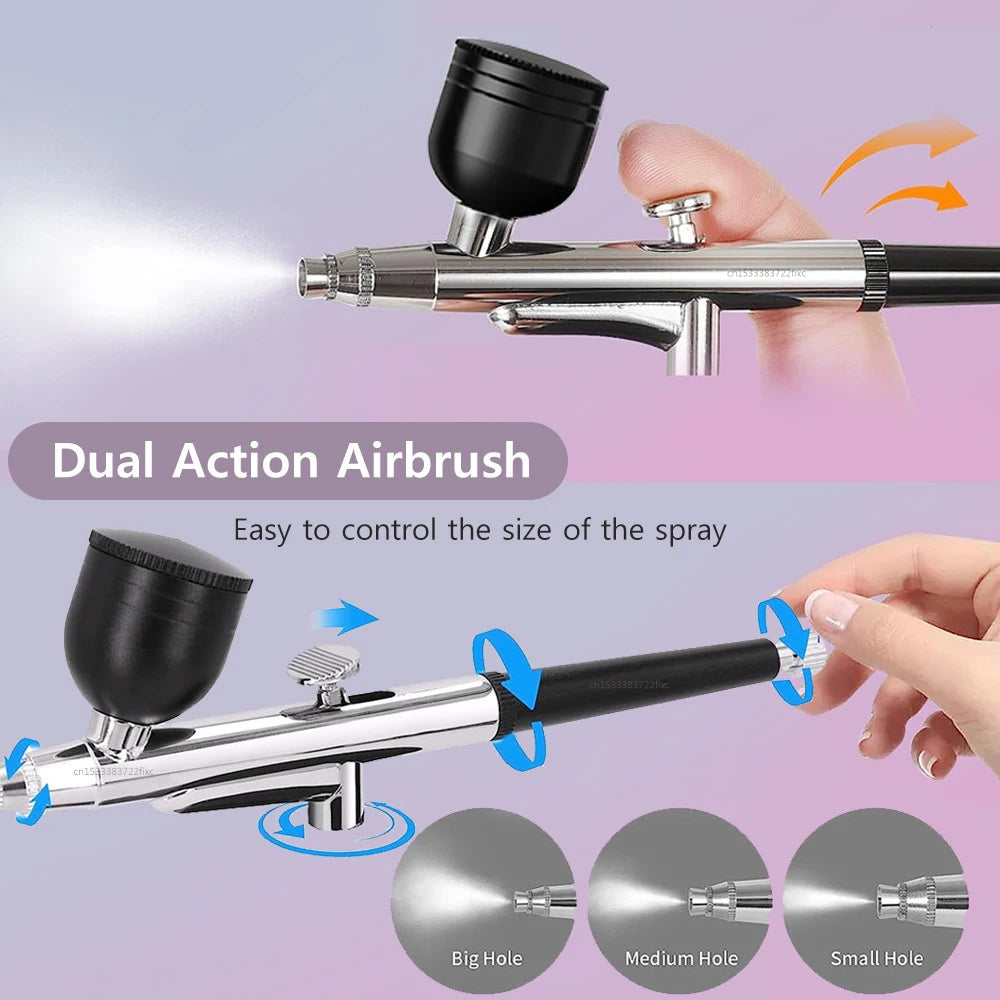 Airbrush Spray Gun for Painting Nails Modeling Crafts Cake Mini Spray Gun 0.3mm Nozzles Portable Airbrush Gun with Cleaning Kit 