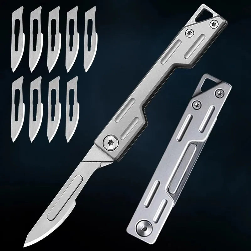 Folding Knife Stainless Steel Pocket Knife With 9 Replaceable Blades, Sharp Hobby Knife Craft Knife Kit 