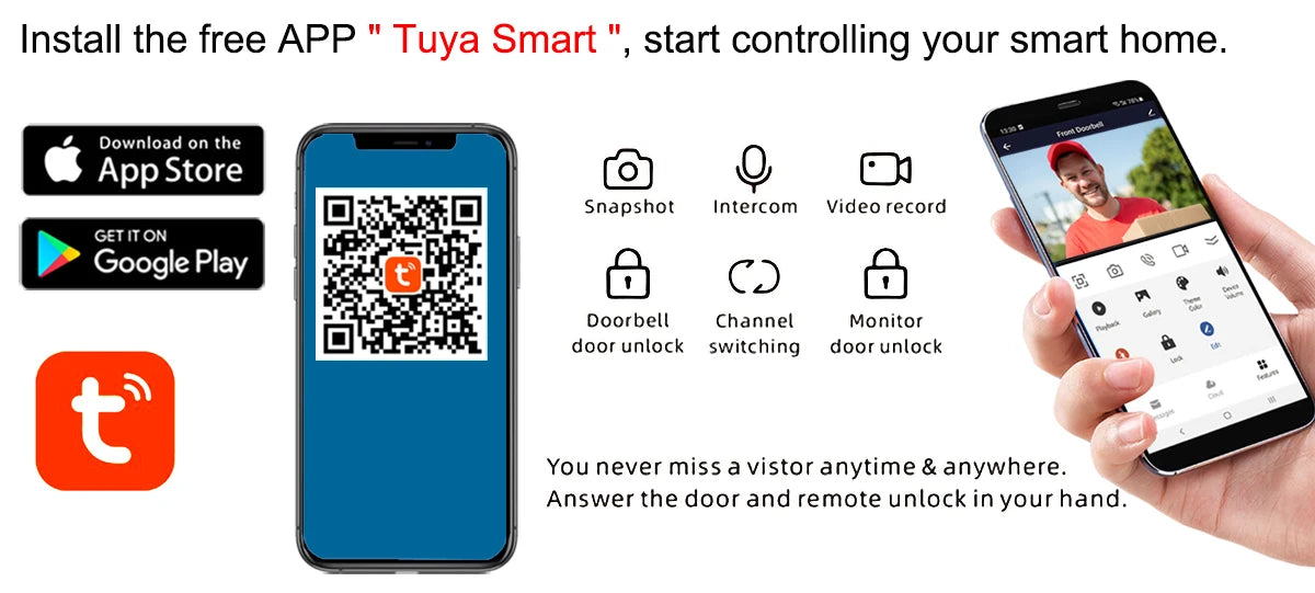 Video Intercom System 1080P Video Doorbell Phone Camera, WiFi Touch Monitor, 32G Card Auto Record TUYA APP 2 Way Intercom Unlock Spy-shop.com
