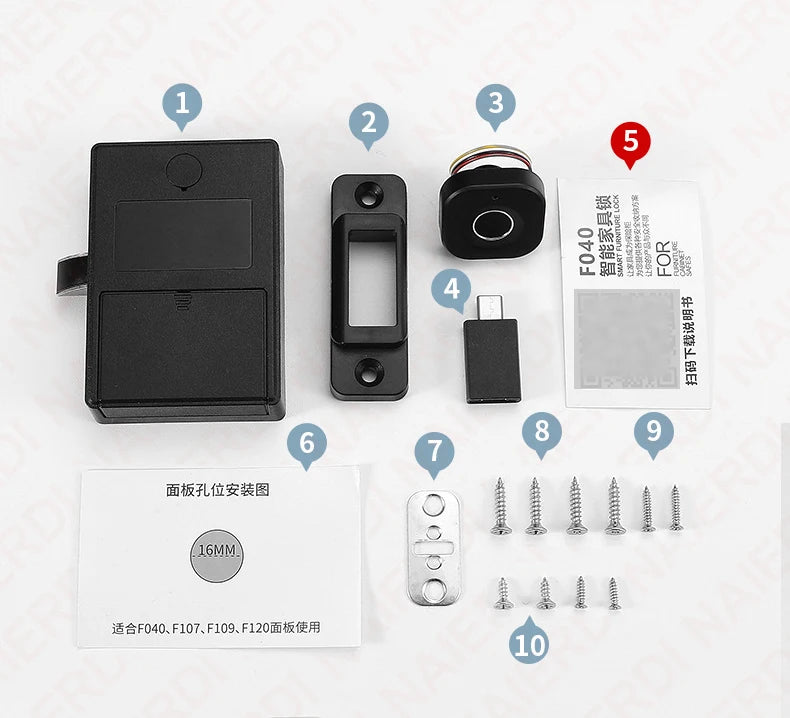 Fecho de Armário com Impressão Digital NAIERDI, Fechos Digitais Biométricos Inteligentes, Gavetas Ocultas, Anti-Roubo, Sem Chave, Segurança para Casa e Escritório