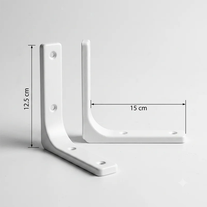 White L-Shaped Shelf Brackets, 12.5 × 15 cm, Pair