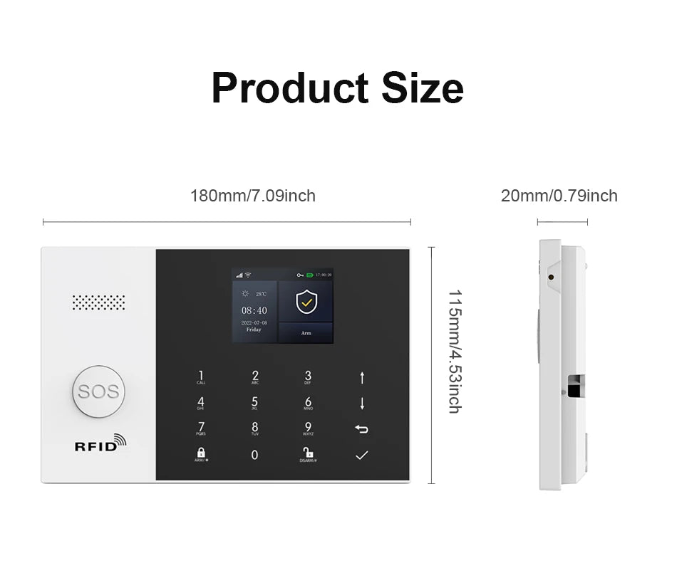 PGST Kit de système d'alarme antivol intelligent 4G WiFi Works with Tuya Works with Smart Life Connexion sans fil Ensemble de capteurs Télécommande Alerte en temps réel Sécurité domicile Bureau Entrepôt Euro