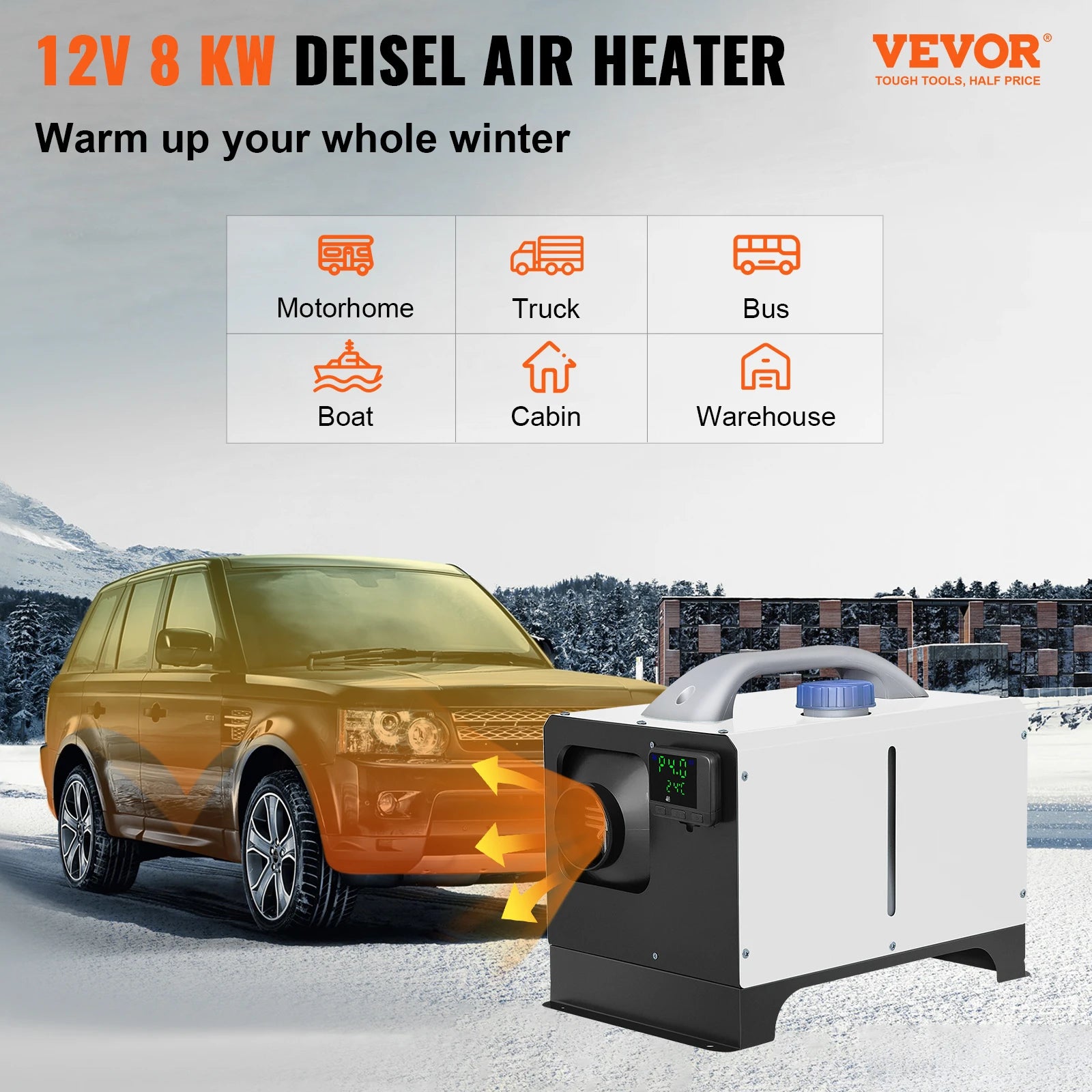 Riscaldatore d'aria diesel 8KW 12V con LCD e telecomando per camper e camion