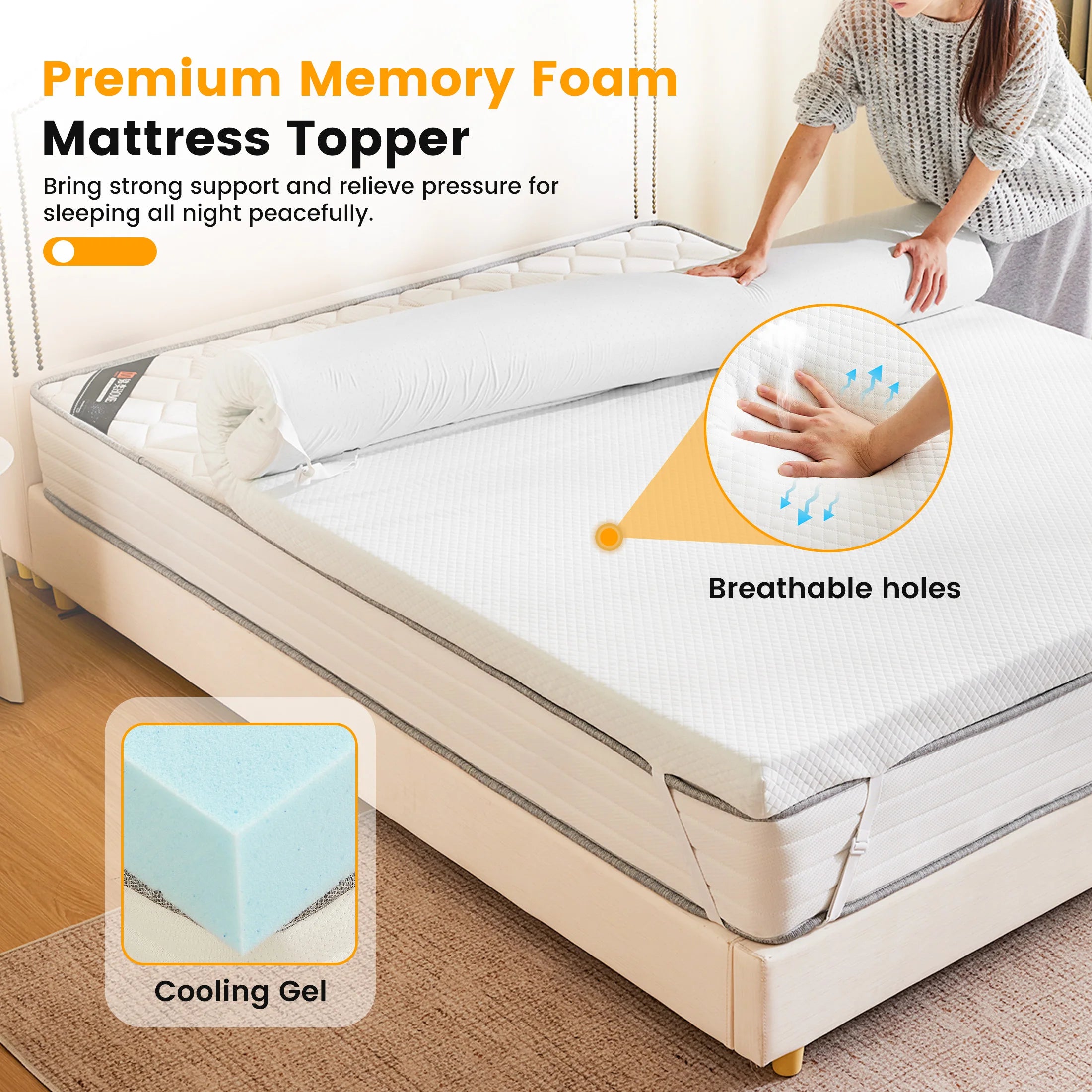 3 Inch Gel Memory Foam Mattress Topper Full Size Cooling Cover