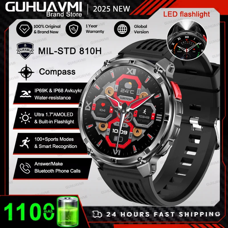 Outdoor Bluetooth Anruf-Smartwatch mit Kompass & Taschenlampenfunktion