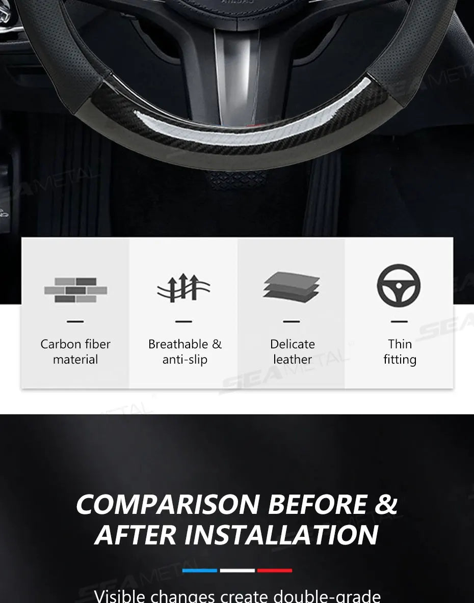 SEAMETAL Heavy-Duty Car Steering Wheel Cover Universal Steer Wheel Protector for 37-39cm Breathable Anti-Slip Protection Cover