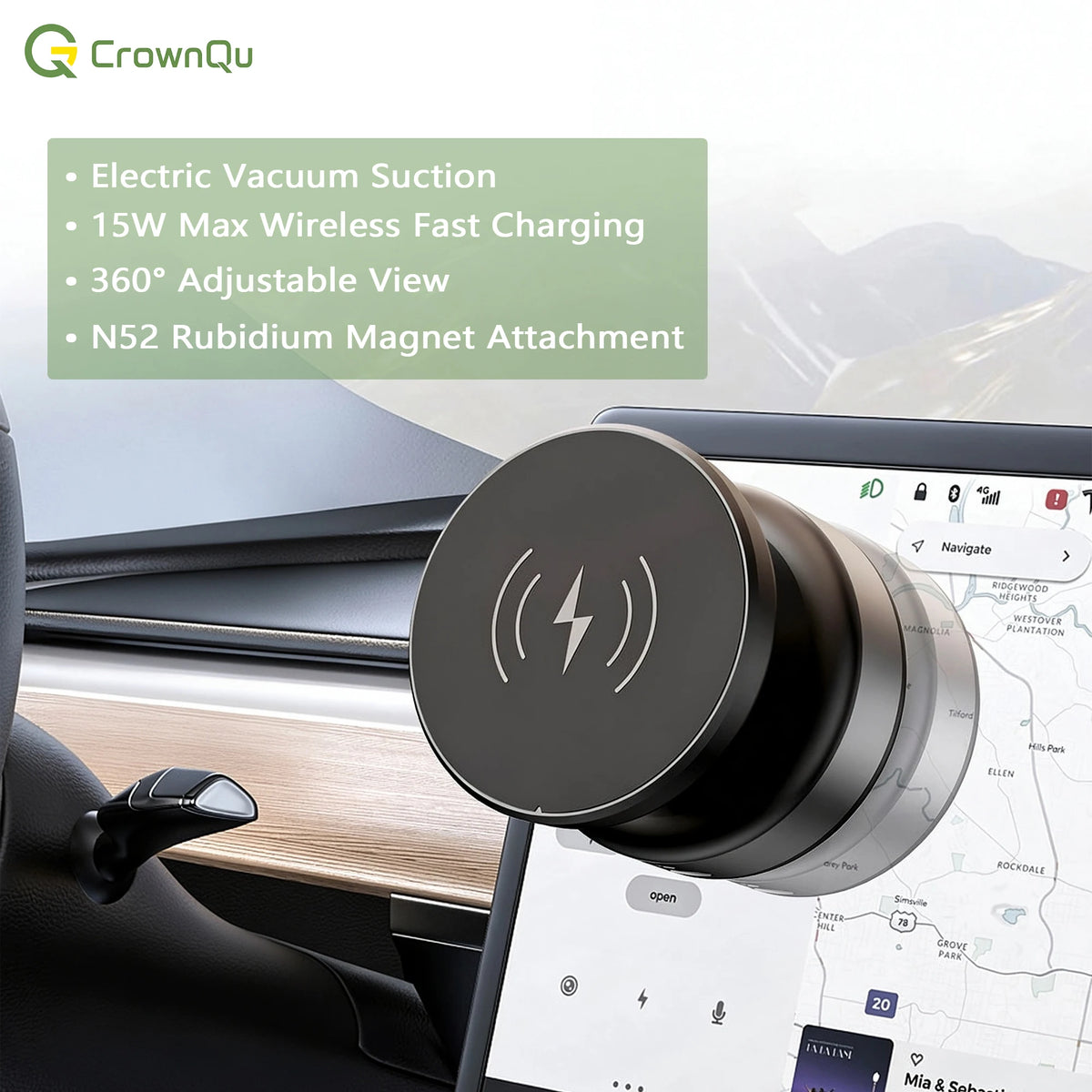 CZ18 Wireless-Charging Phone Mount with Vacuum Base
