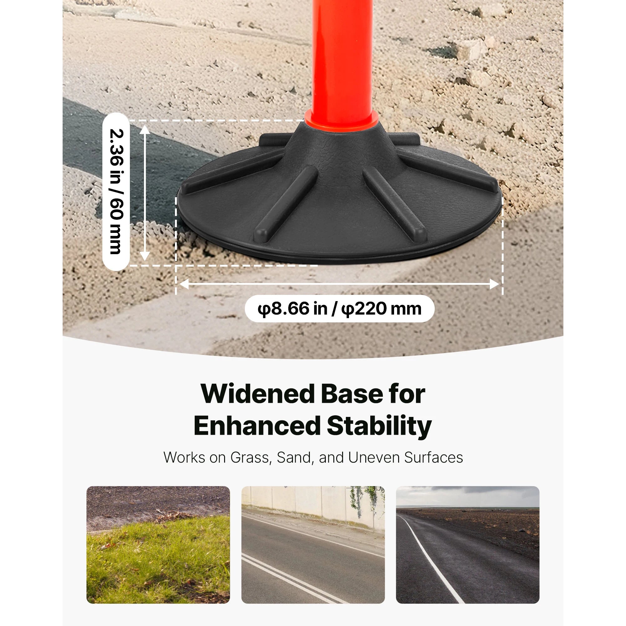 SucceBuy 2/3/4/6/12 Pack Traffic Delineator Posts 34/45 in with Weighted Base Reflective Strips for Construction Site Parking