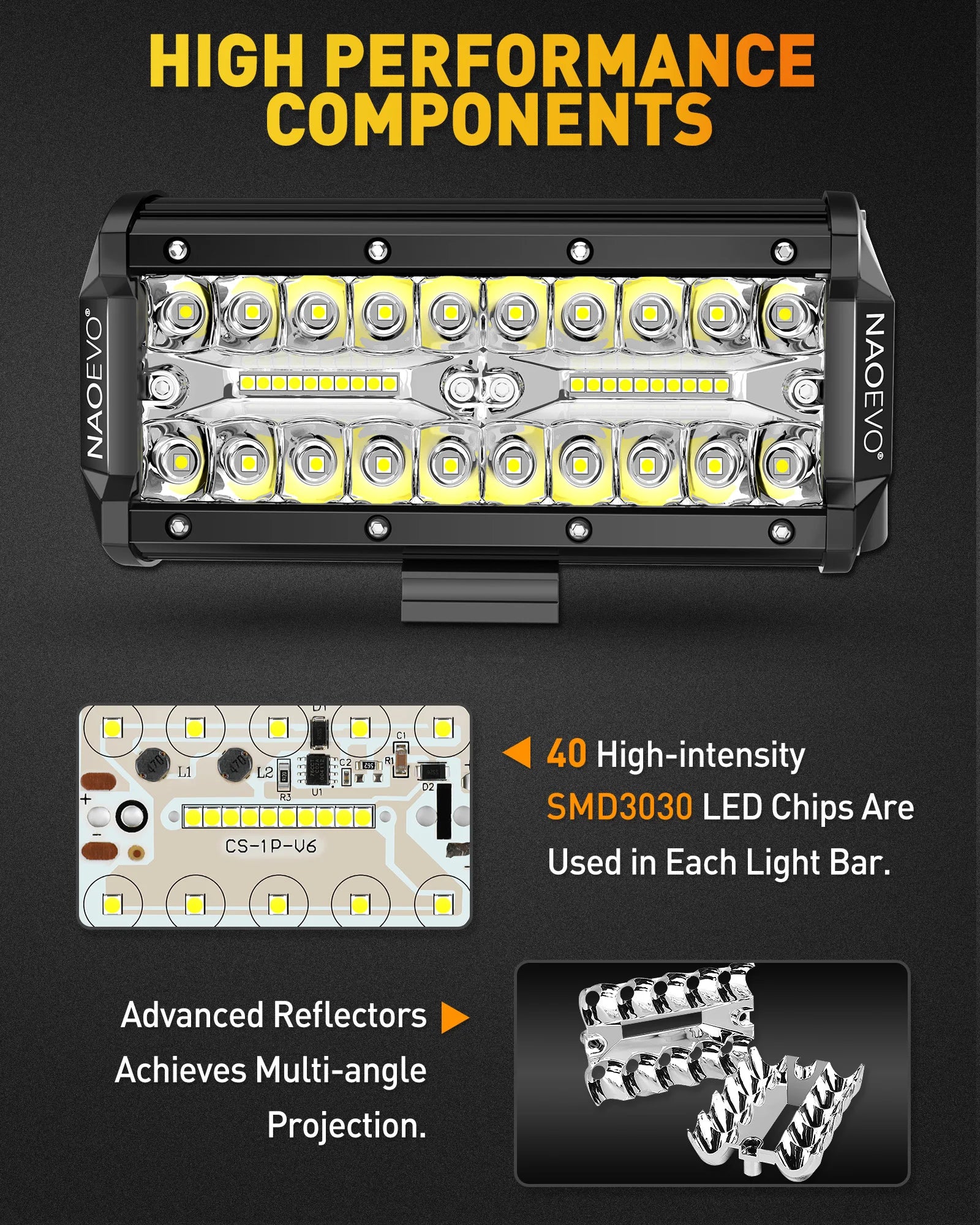 Barra de Luz LED NAOEVO 7 polegadas 240W 24000LM 4x4 Offroad Spot Flood Combo Nevoeiro LED Luzes de Trabalho à Prova de Água para Camioneta Barco UTV ATV Jeep