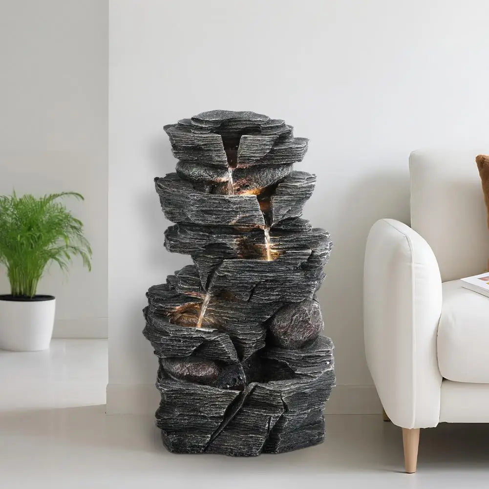 Cascading Rock Water Fountain with Warm LED Light