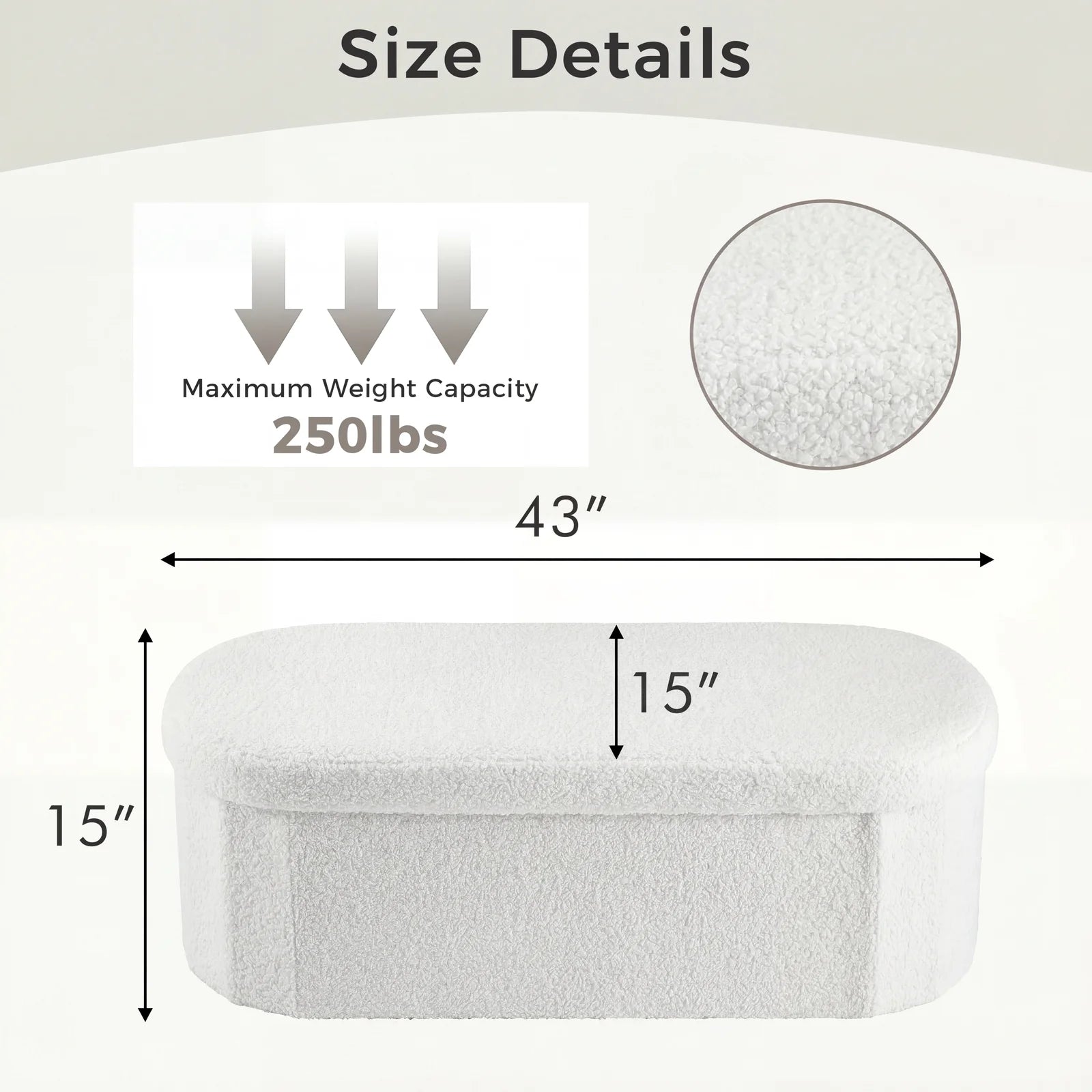 Storage Ottoman Bench 43 Inch with Hidden Storage and Cushion Seat