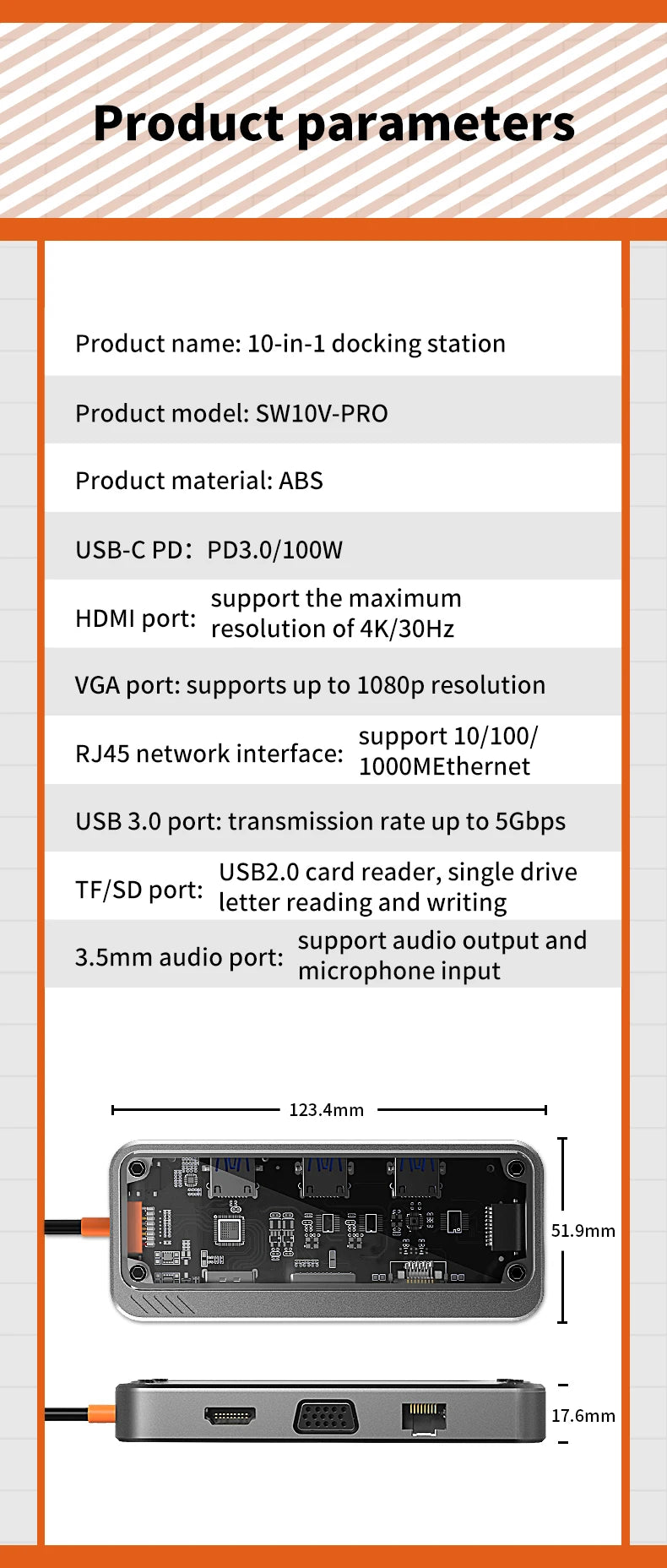 Basix USB C Hub 4K adapter HDMI, DP, VGA, Ethernet és USB portokkal