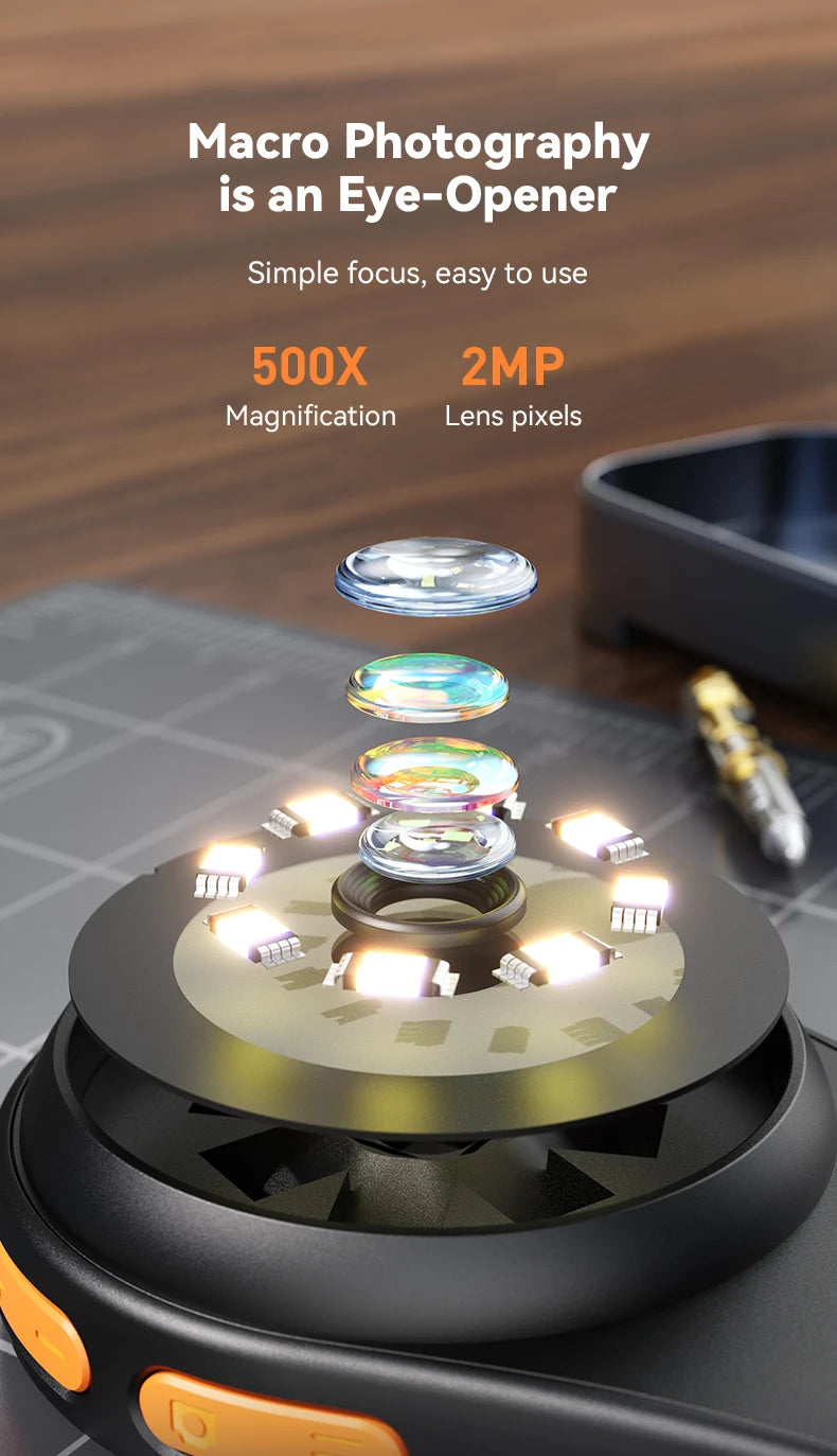 2.0inch 500X Digital Microscope 1080P Video Coin Microscopio with Magnifying Glass Wiht 8Leds for Electronics Repair Windows/Mac 