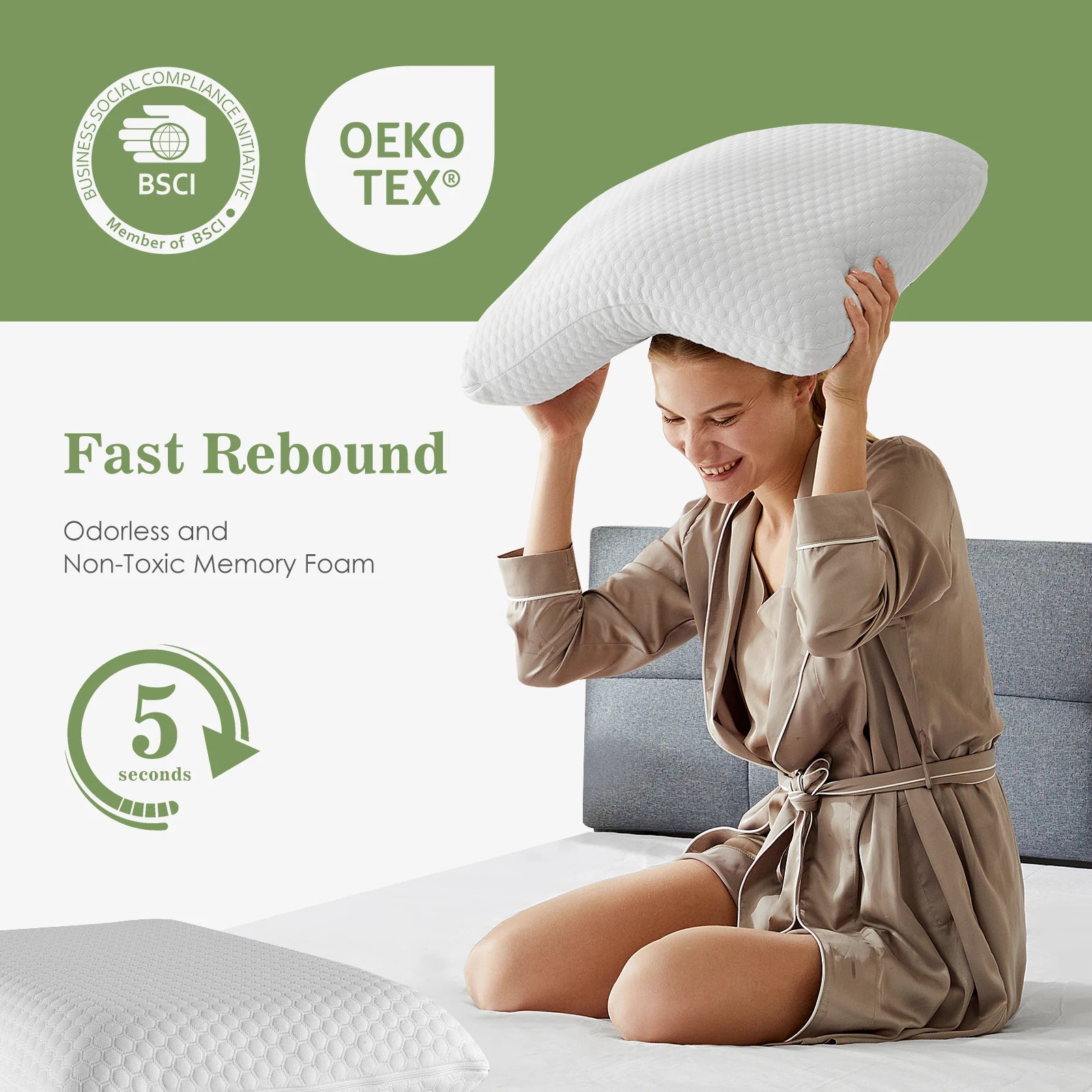 Memory Foam Neck Pillows Set of 2 with Cooling Ventilated Design
