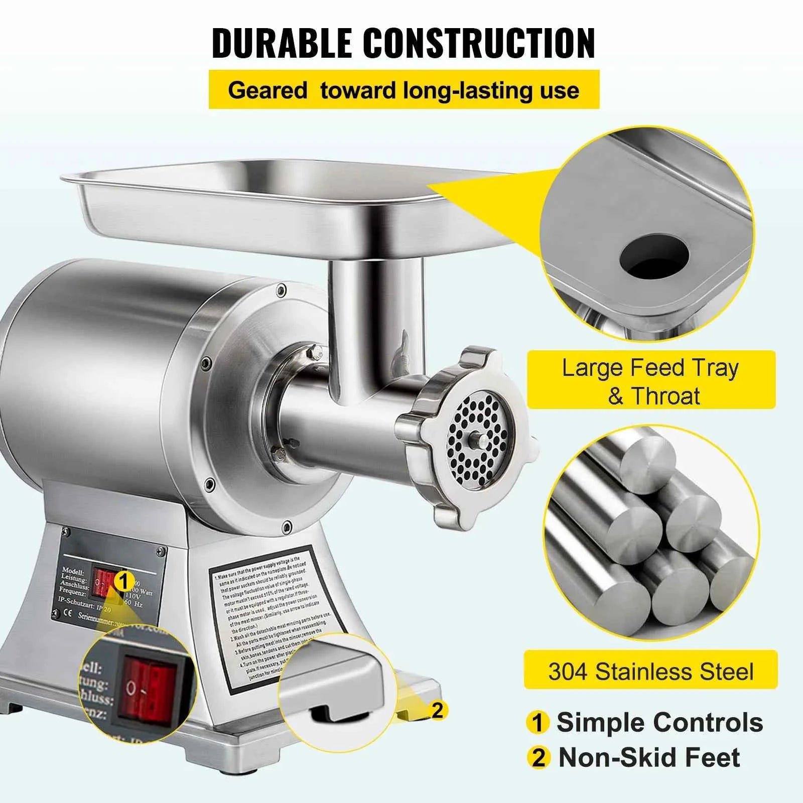Electric Meat Grinder 550 lbs/h Stainless Steel Mincer